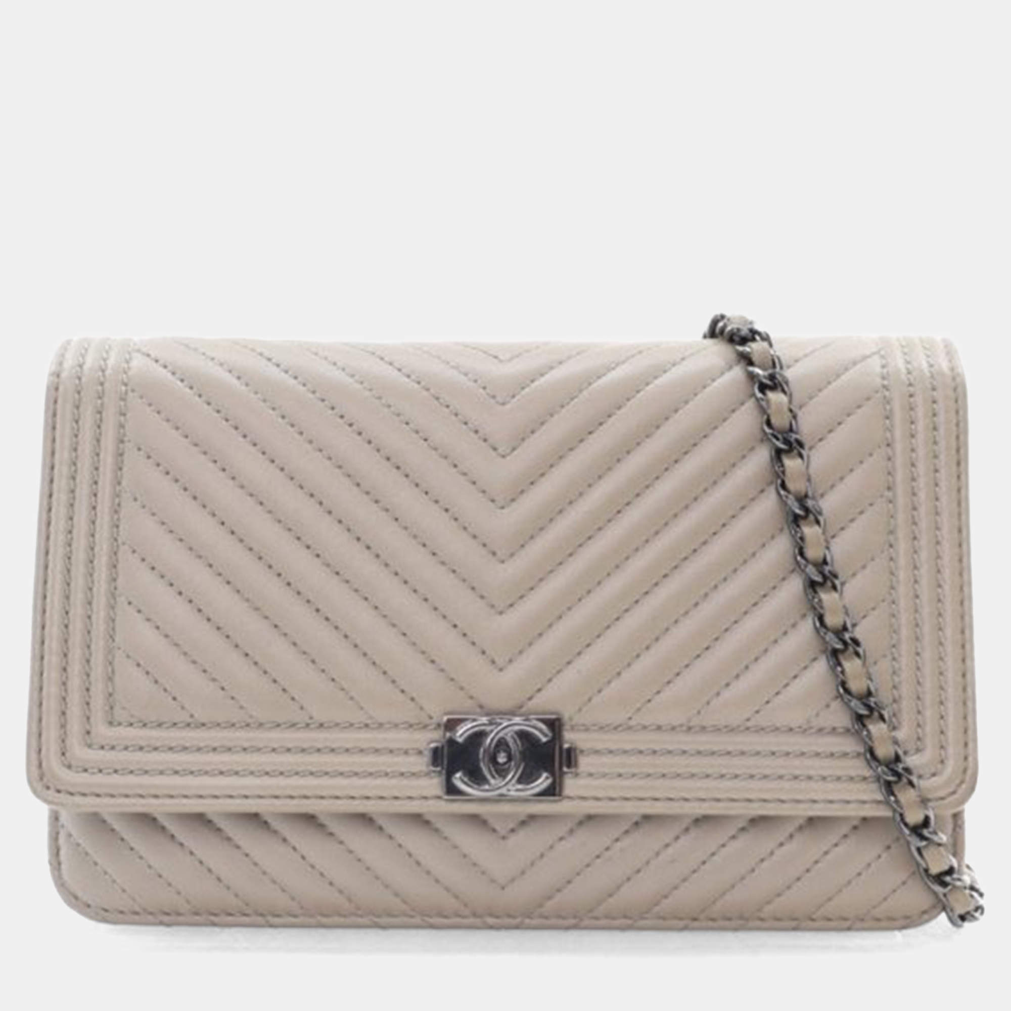 Pre Owned Chanel Lambskin Boy Wallet On Chain (WOC)
