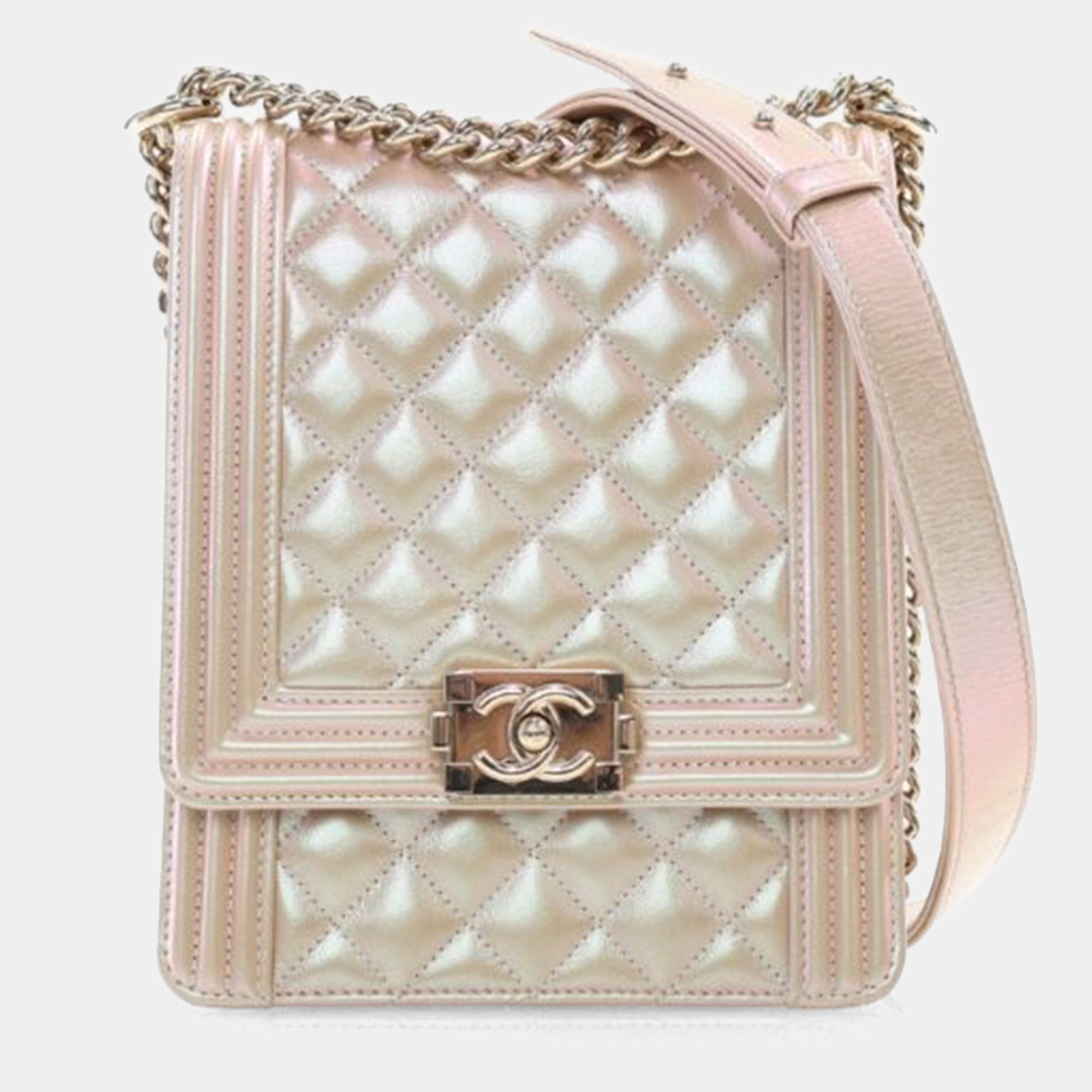 Pre Owned Chanel Iridescent Calfskin North South Boy Flap Bag