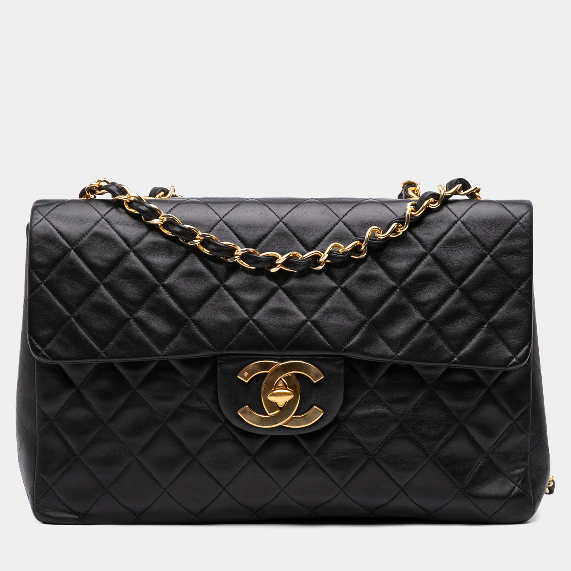 Pre Owned Chanel Black Maxi XL Classic Lambskin Single Flap