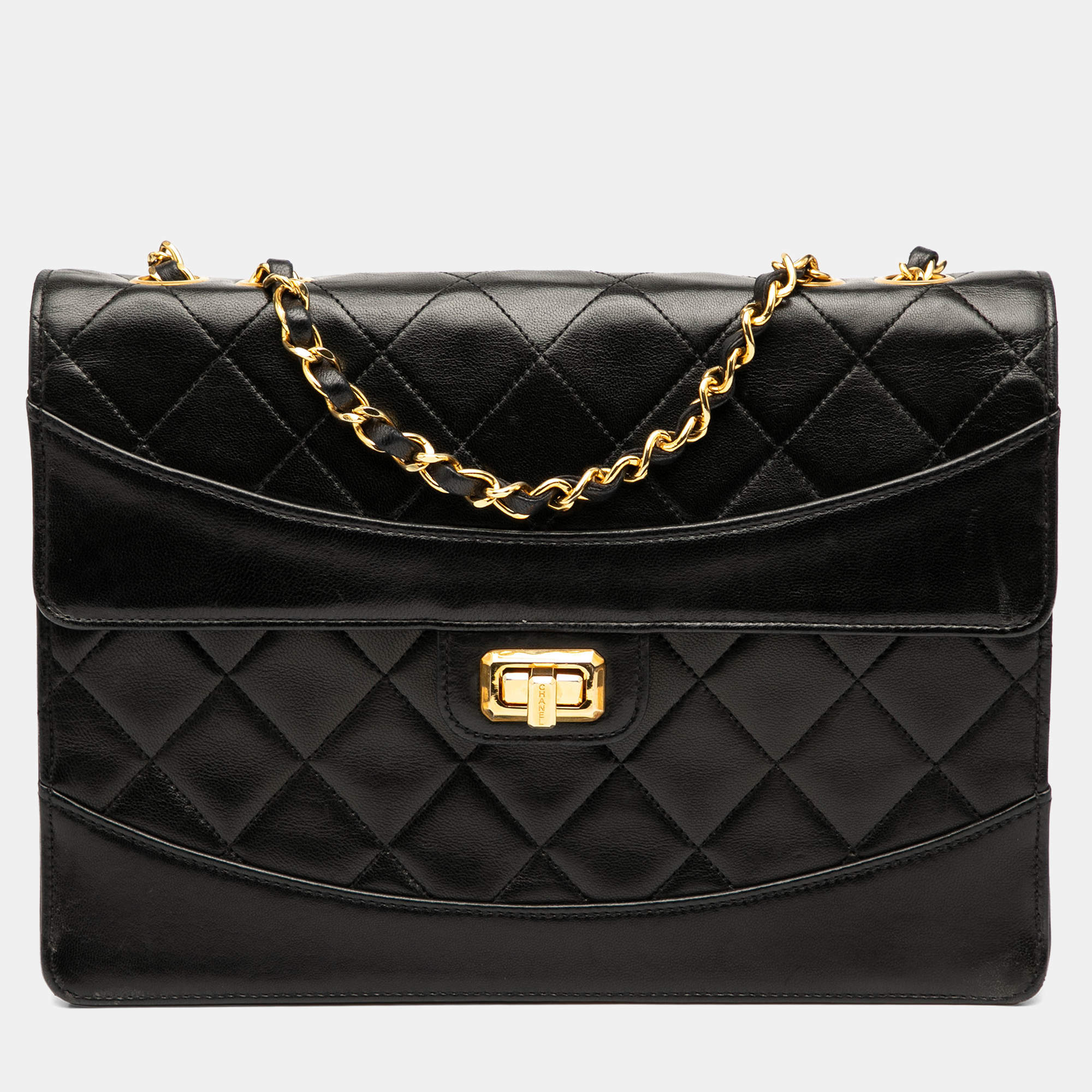 Pre Owned Chanel Black Medium Quilted Lambskin Mademoiselle Single Flap