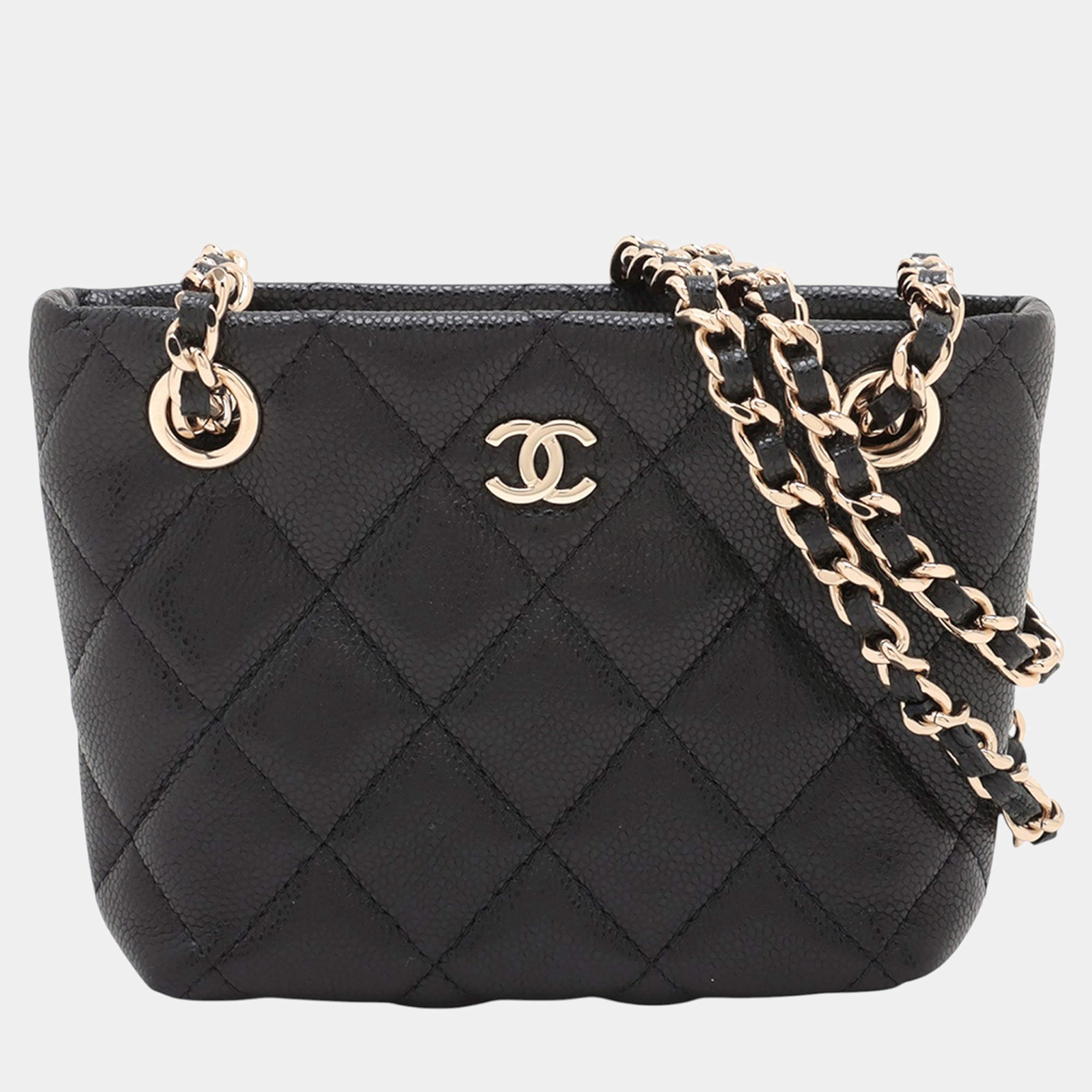 Pre Owned Chanel Black Mini Quilted Caviar Shoulder Bag