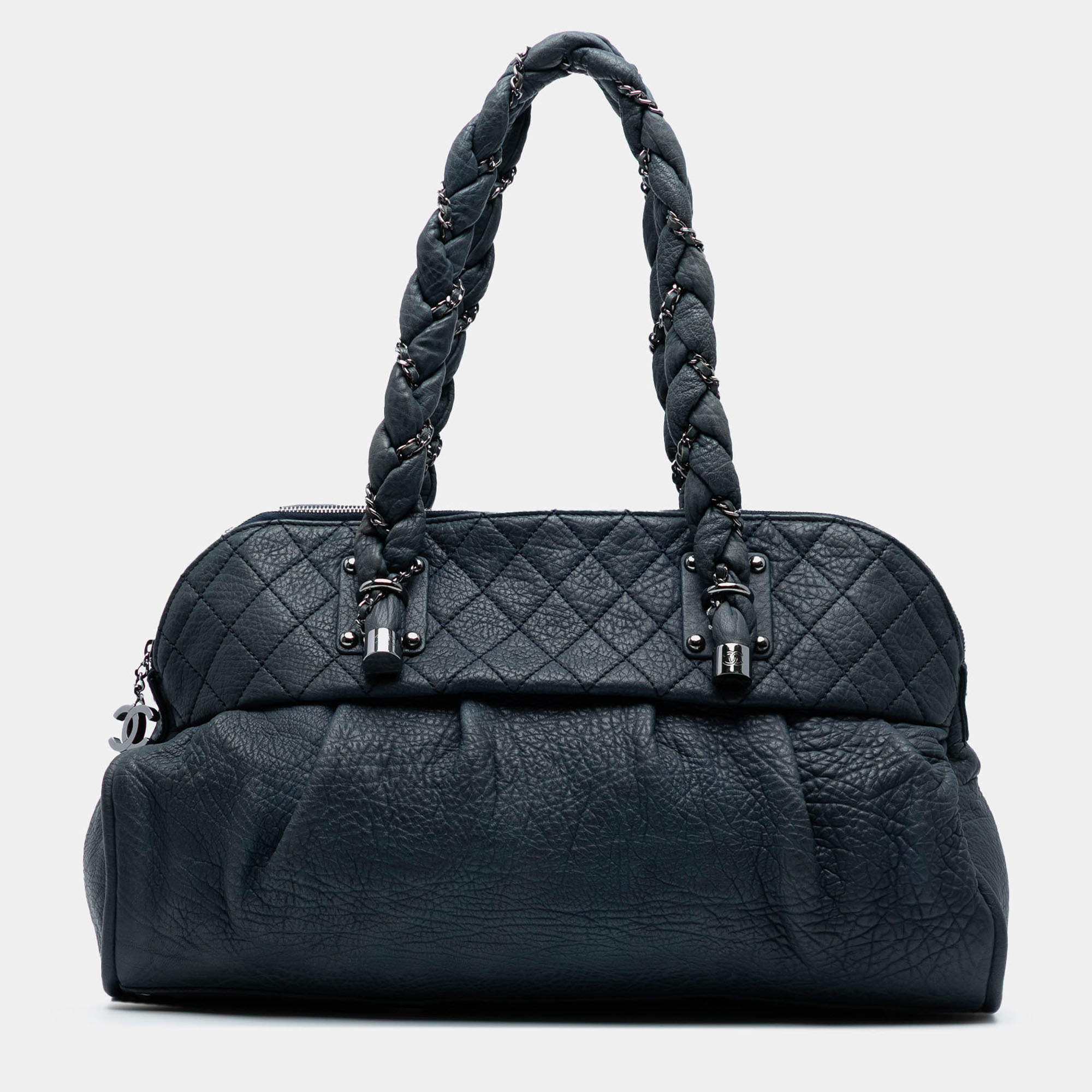 Pre Owned Chanel Navy Blue Calfskin Lady Braid Shoulder Bag