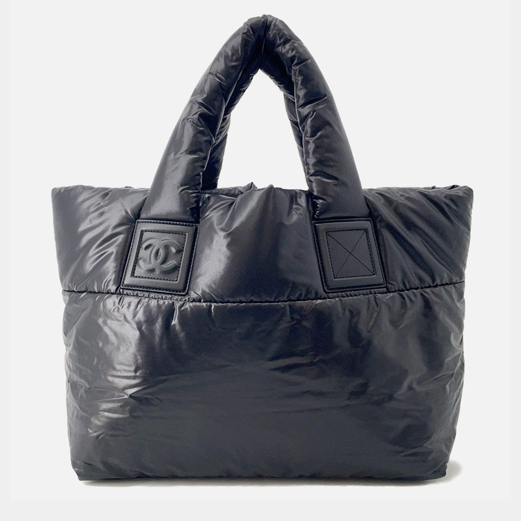 Pre Owned Chanel Coco Cocoon Tote Bag Black Nylon Size Mm