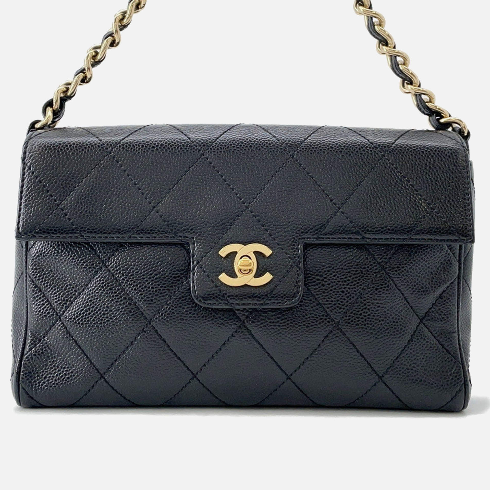 Pre Owned Chanel One Belt Black Caviar Leather