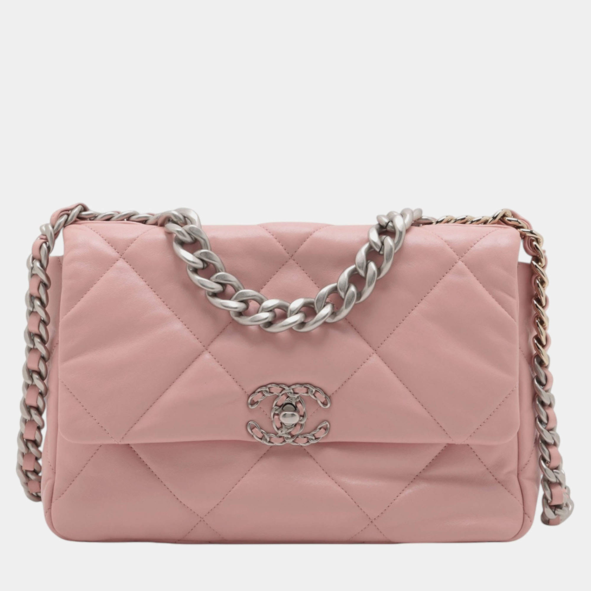 Pre Owned Chanel Pink Large Lambskin 19 Flap