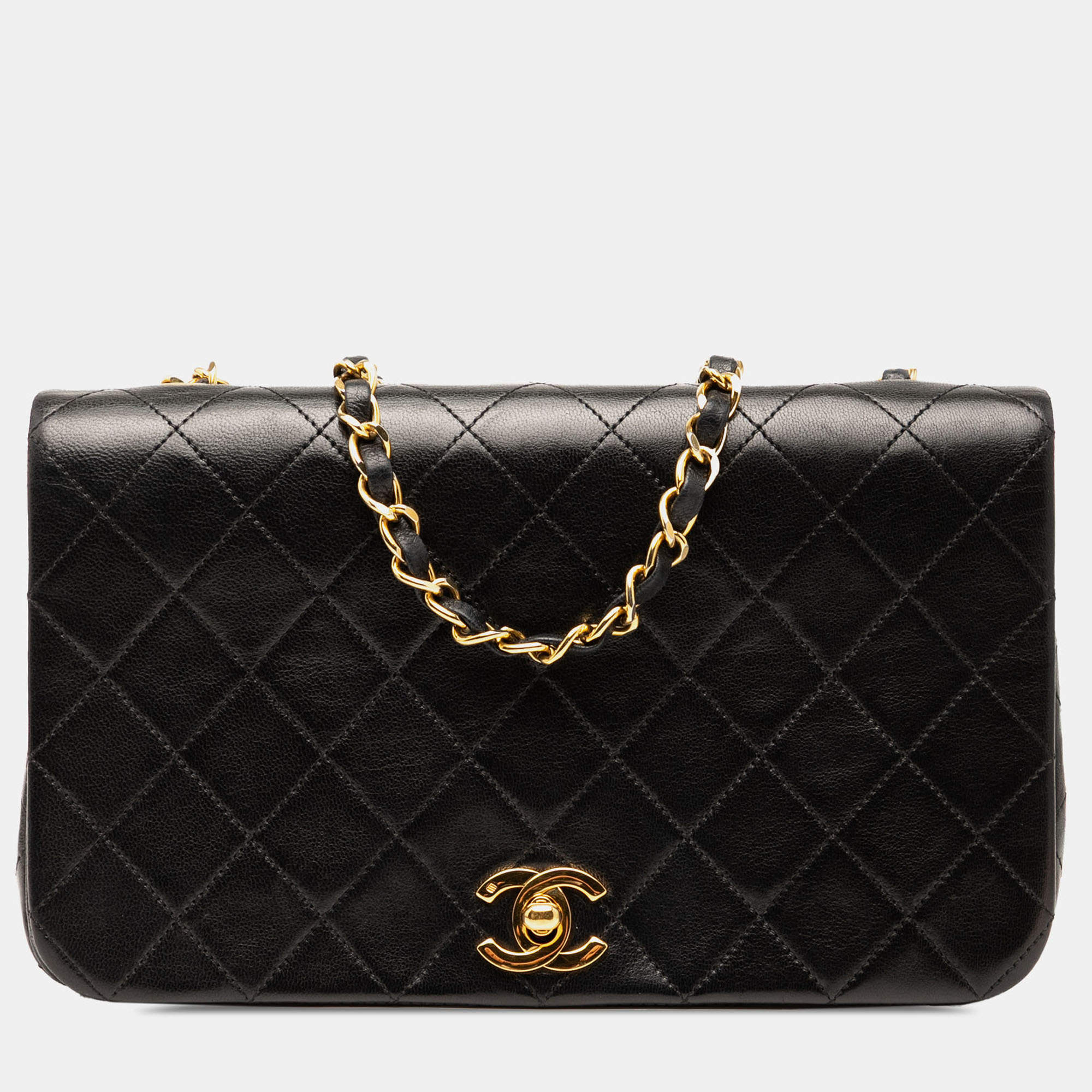 Pre Owned Chanel Black CC Quilted Lambskin Full Flap