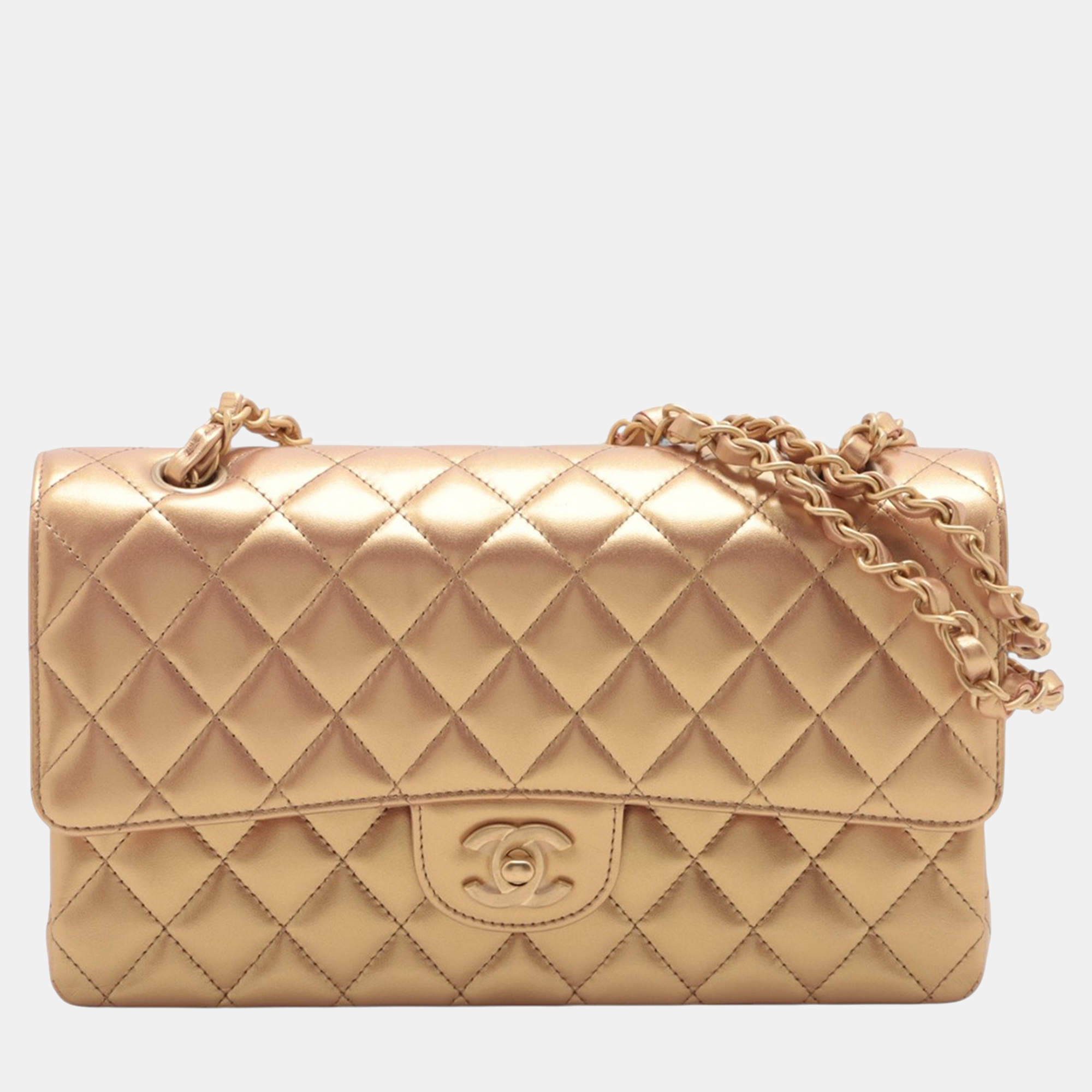 Pre Owned Chanel Brown Medium Classic Lambskin Double Flap