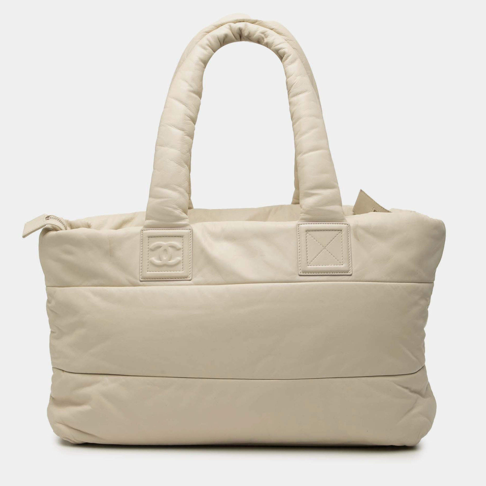 Pre Owned Chanel Cream Medium Lambskin Coco Cocoon Tote