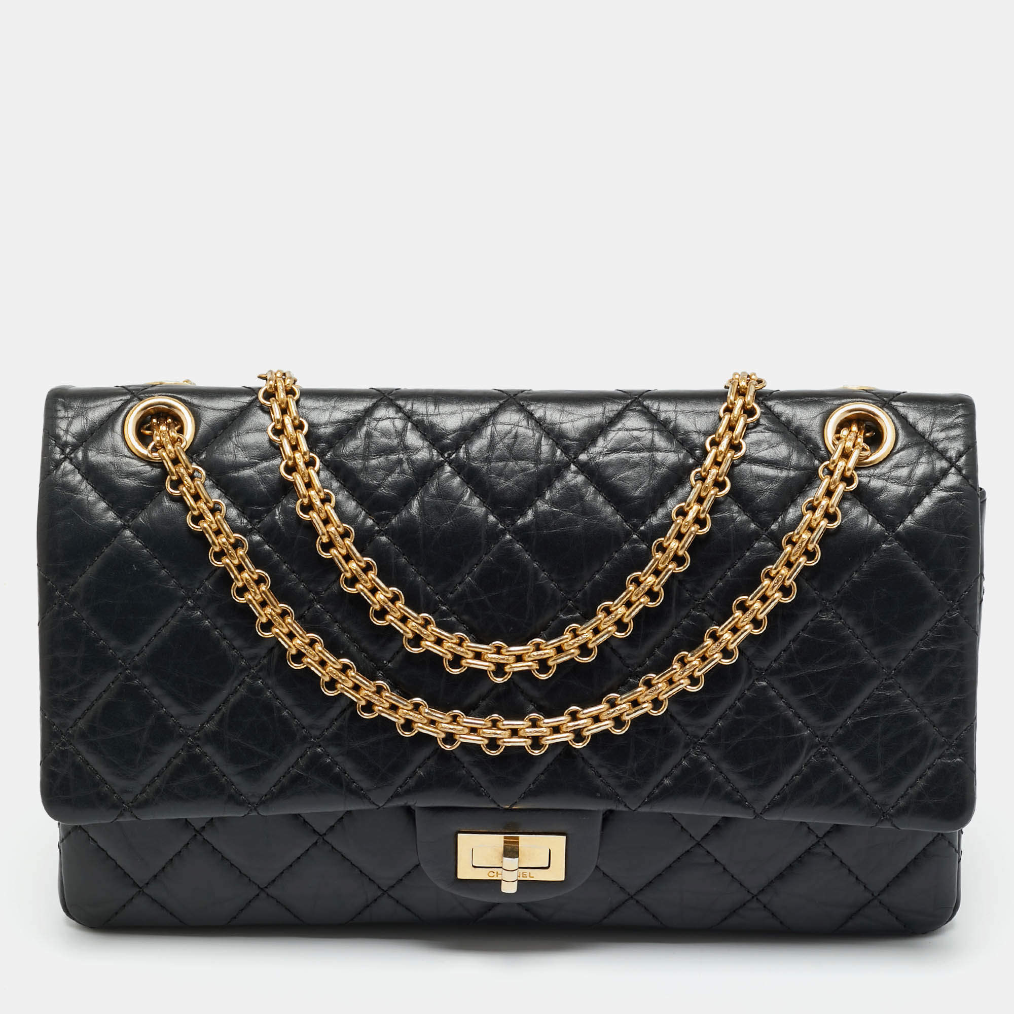 Pre Owned Chanel Black Quilted Aged Leather Classic 226 Reissue 2.55 Flap Bag