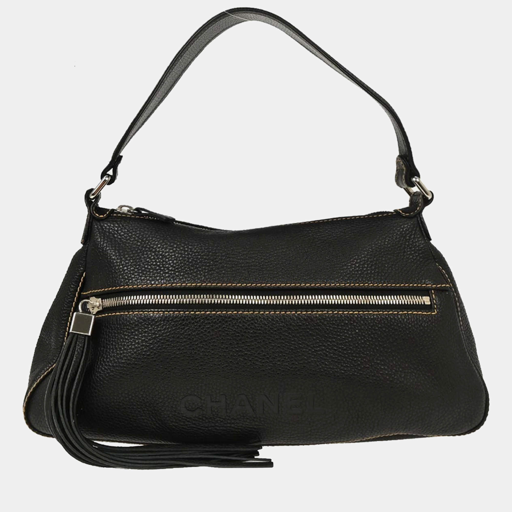 Pre Owned Chanel Black Calfskin Handbag
