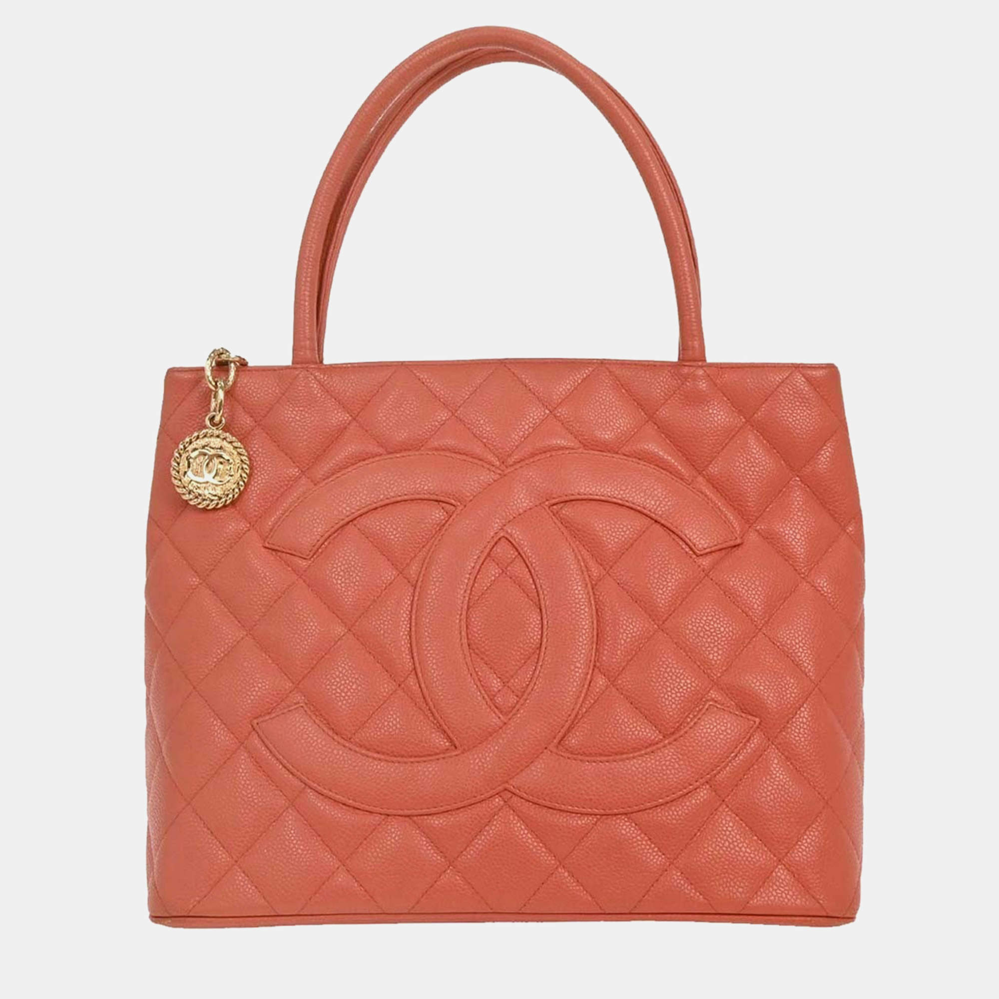 Pre Owned Chanel Pink Calfskin Medallion Tote Handbag