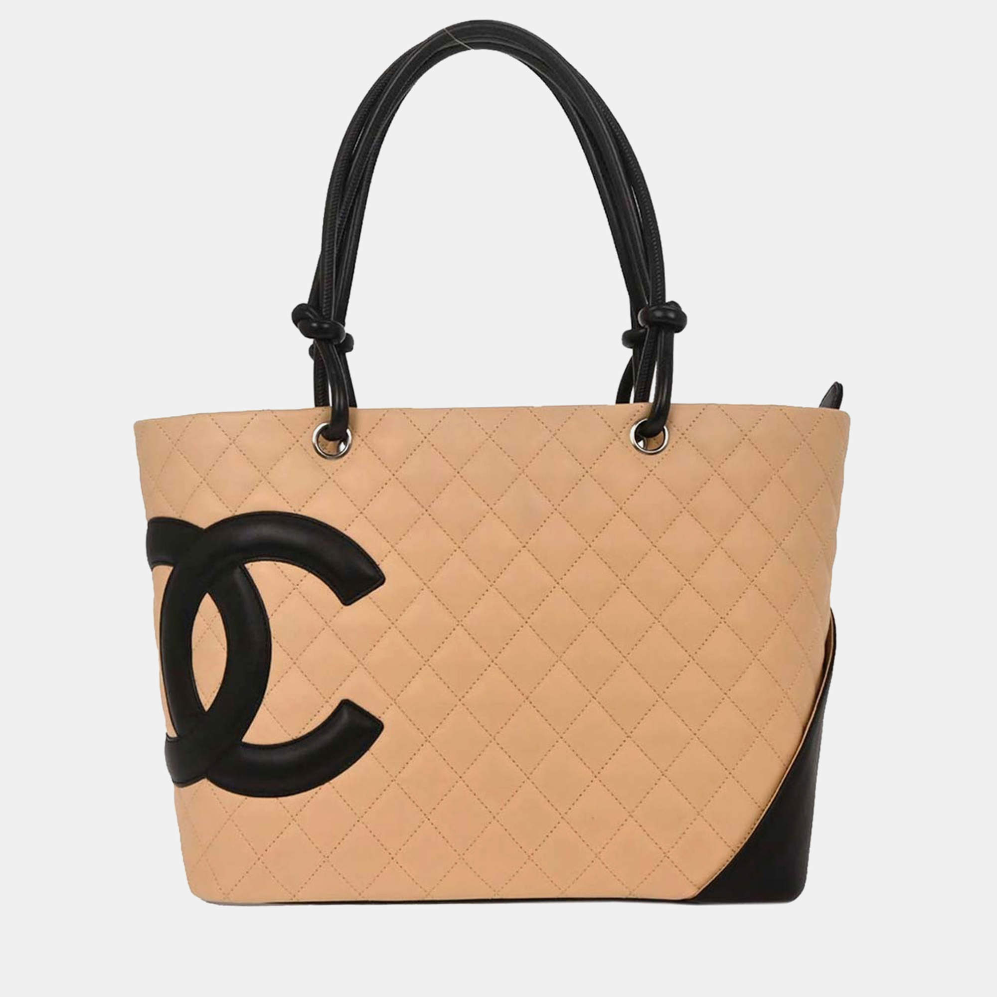 Pre Owned Chanel Beige Calfskin Cambon Ligne Tote Handbag