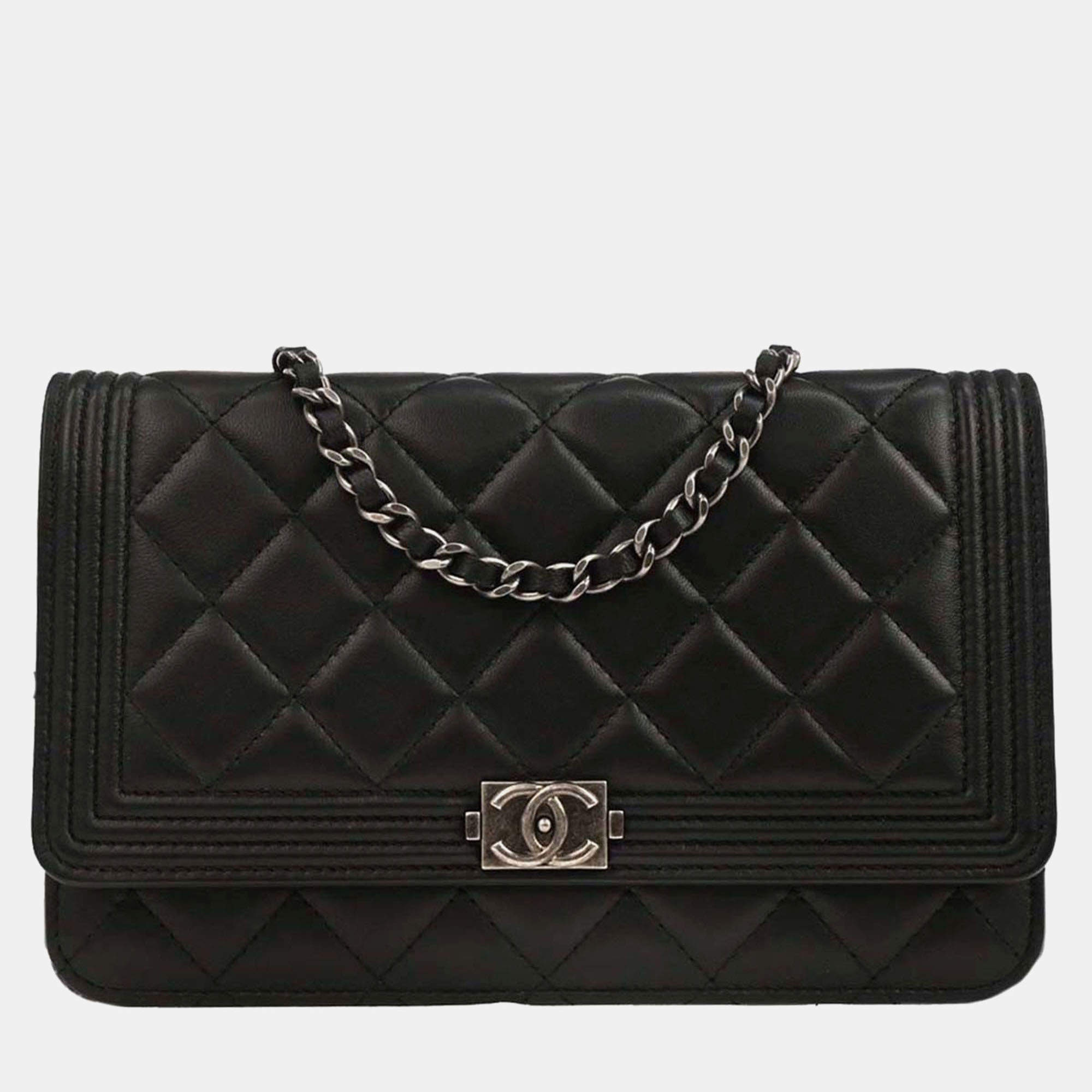 Pre Owned Boy Chanel Black Lambskin WOC Wallet On Chain