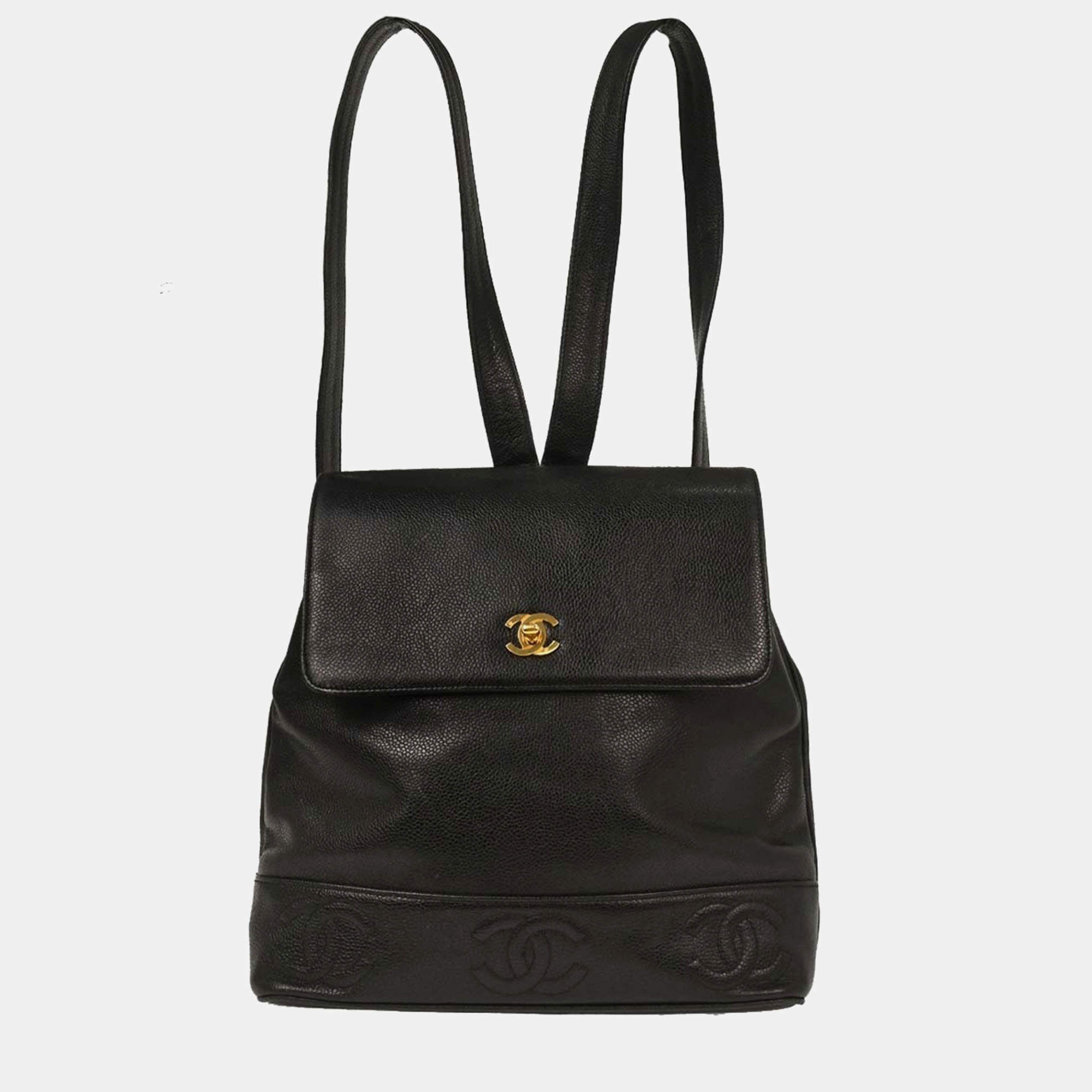 Pre Owned Chanel Black Calfskin Triple CC Backpack