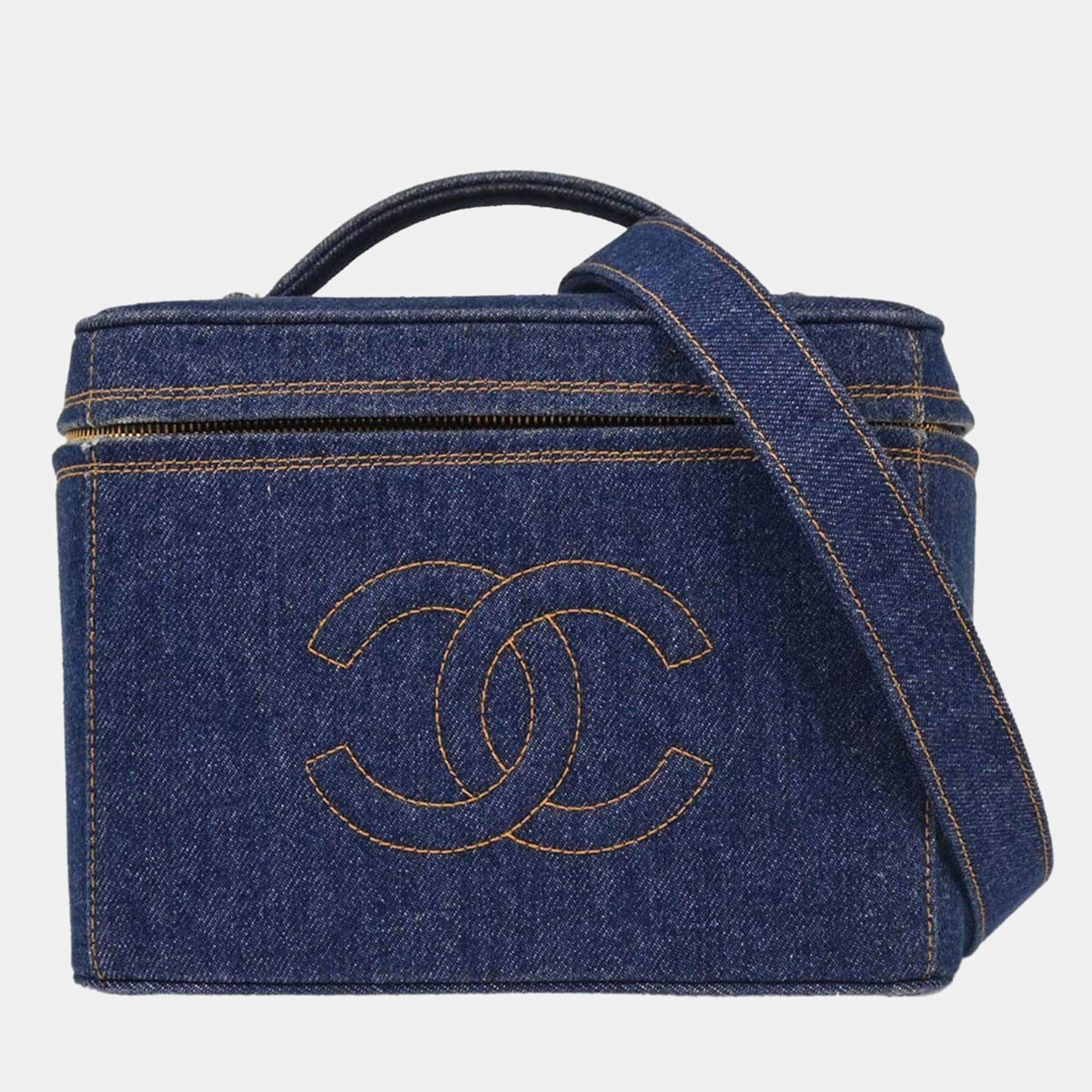 Pre Owned Chanel Blue Denim Vanity 2way Handbag