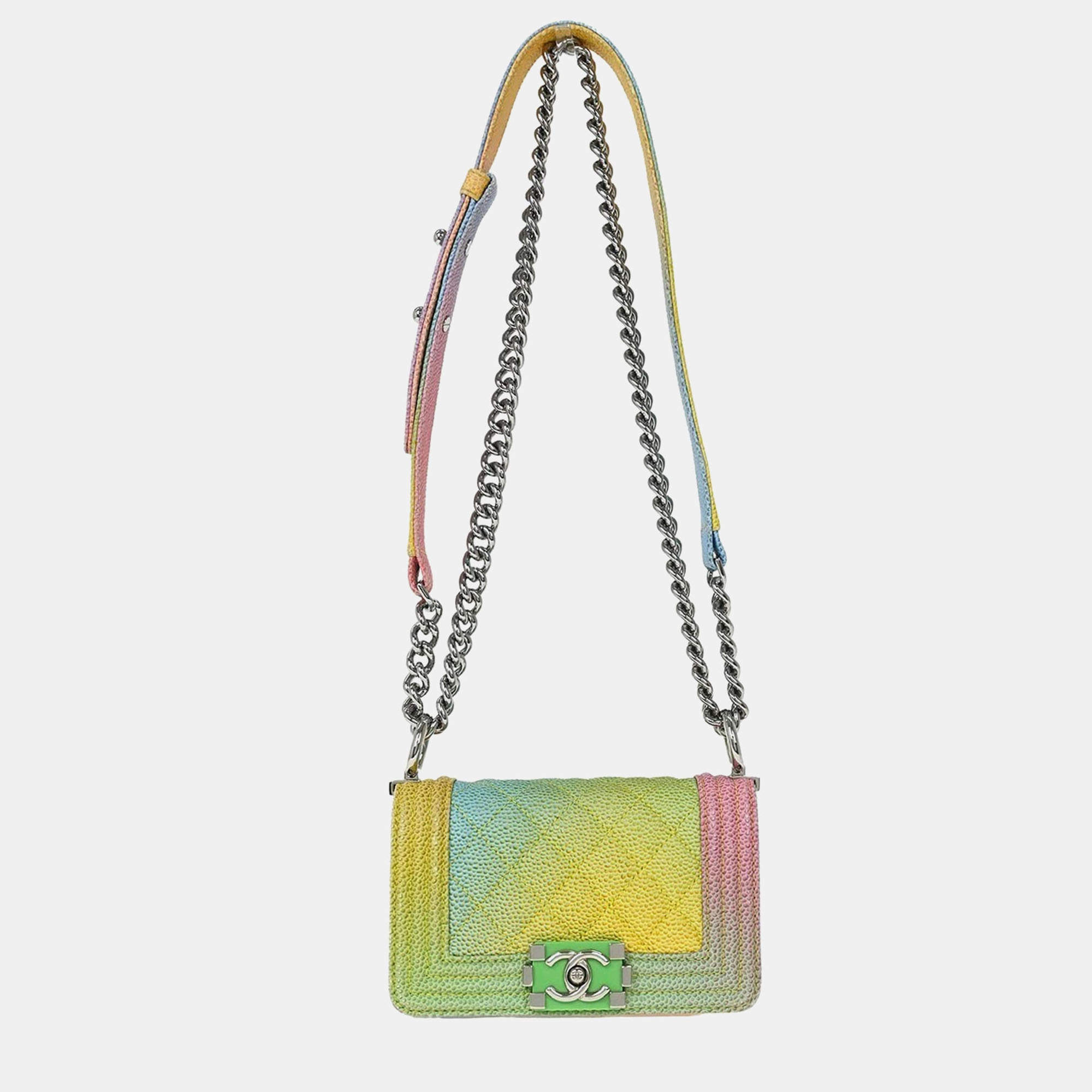 Pre Owned Boy Chanel Pastel Color Calfskin Mini Shoulder Bag