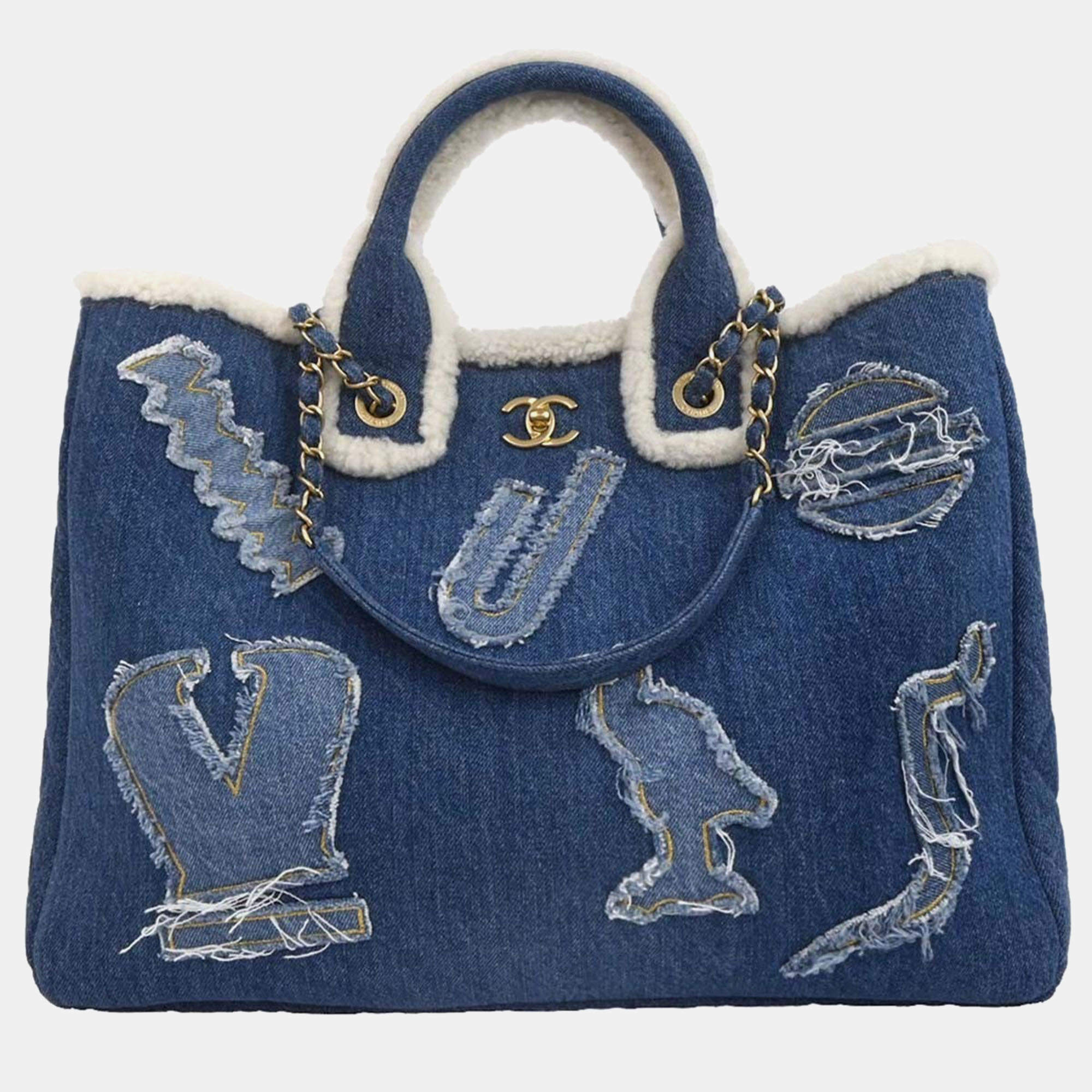 Pre Owned Chanel Blue Denim Medium Deauville 2way Tote Bag