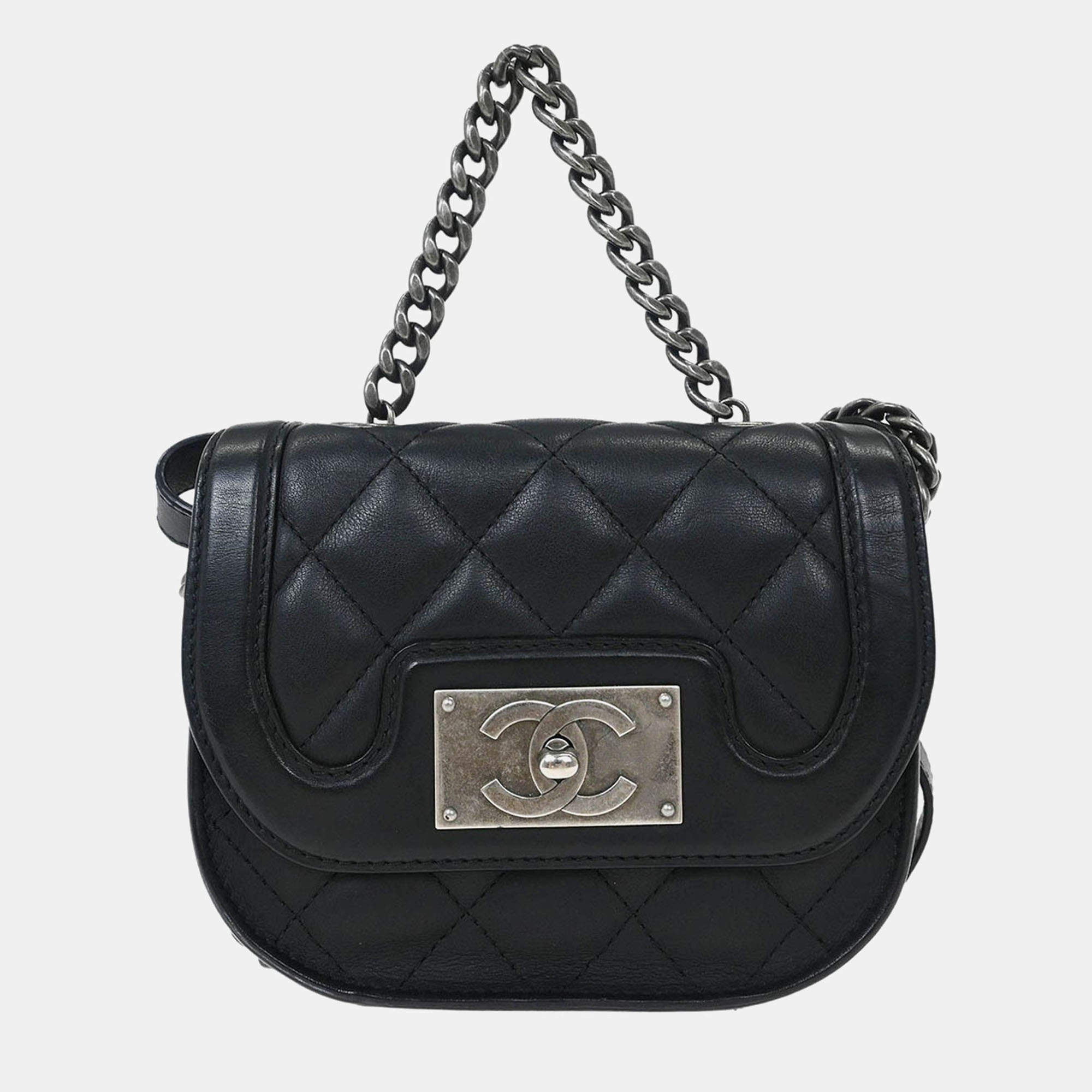 Pre Owned Chanel Black Calfskin 2way Handbag