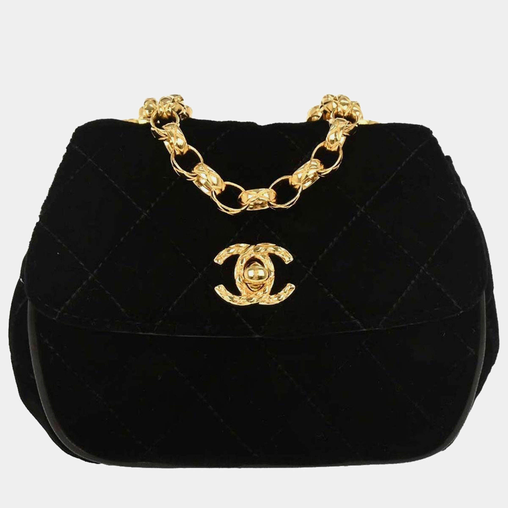 Pre Owned Chanel Black Velvet Shoulder Bag