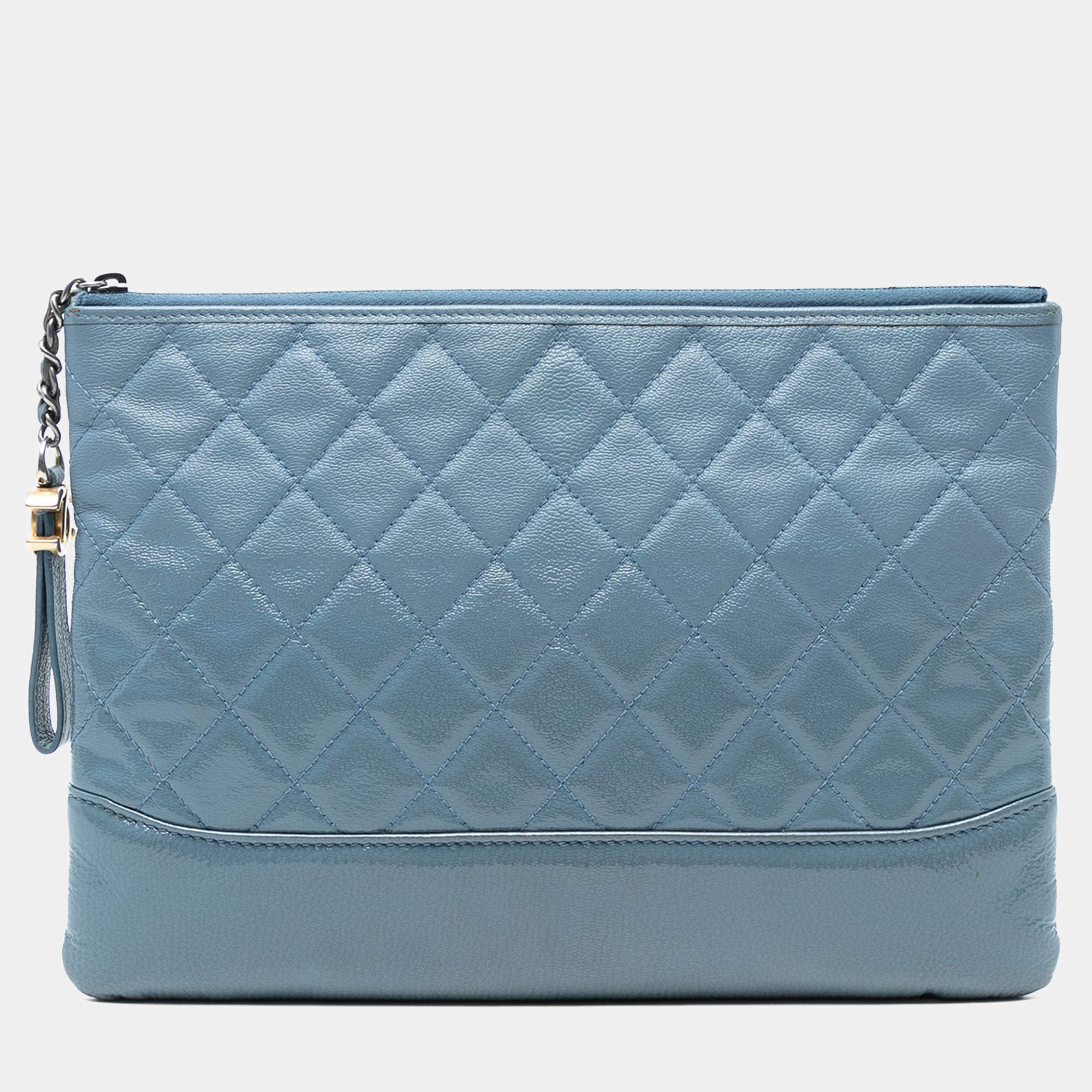 Pre Owned Chanel Blue Medium Aged Calfskin Gabrielle O Case Clutch