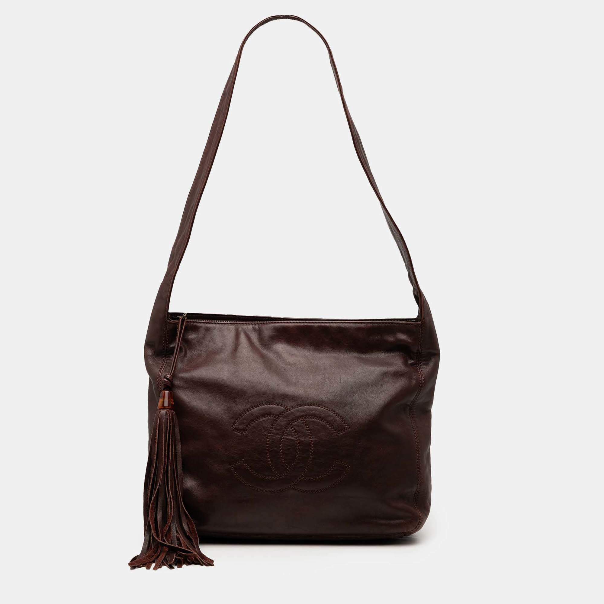 Pre Owned Chanel Brown CC Lambskin Tassel Shoulder Bag