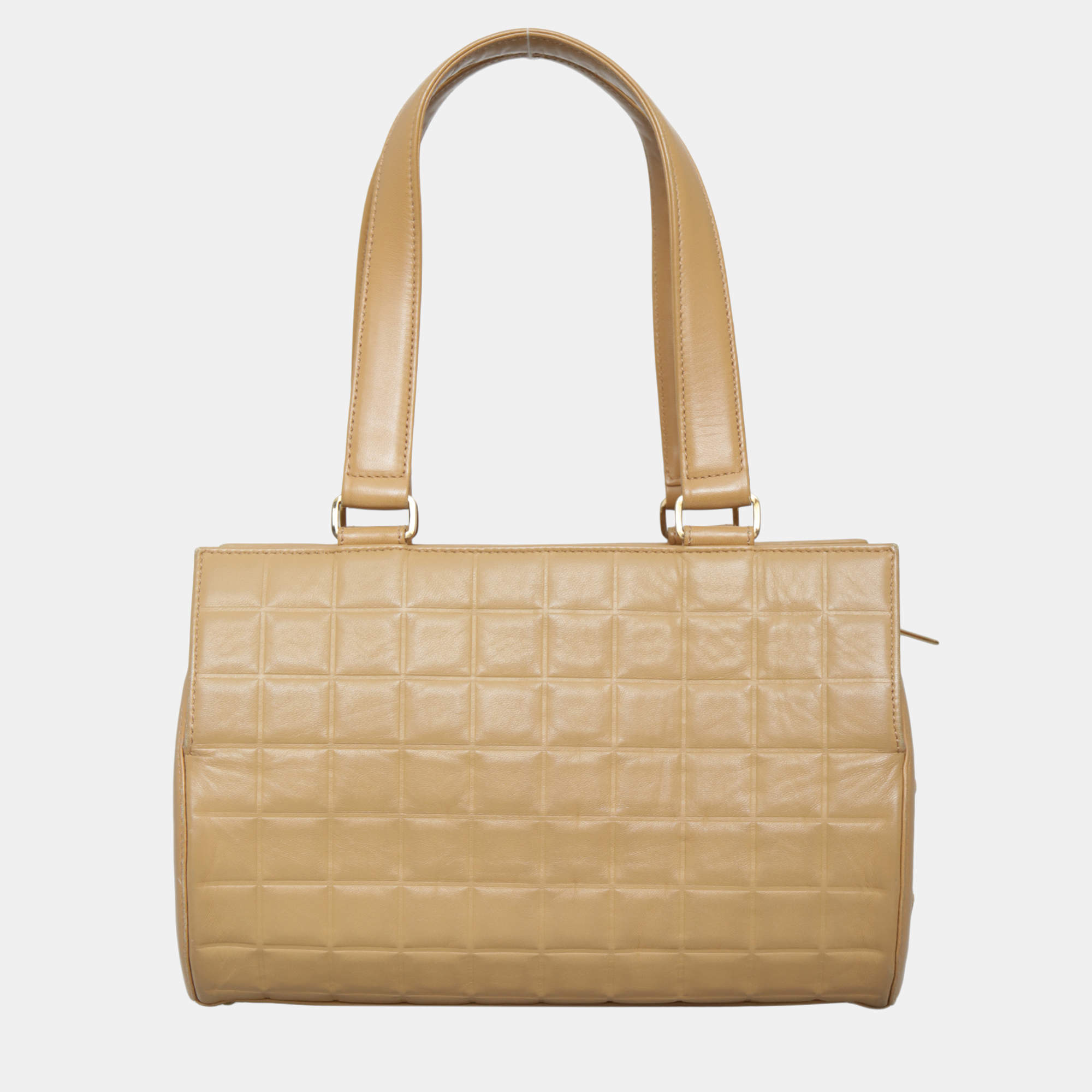 Pre Owned Chanel Beige Leather Vintage Chocolate Bar Drum Bag