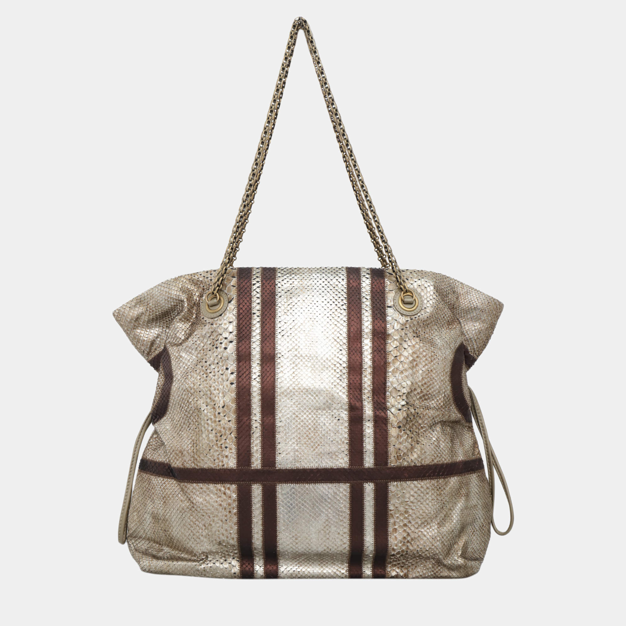 Pre Owned Chanel Brown Metallic Python Leather Taj Mahal Drawstring Bag