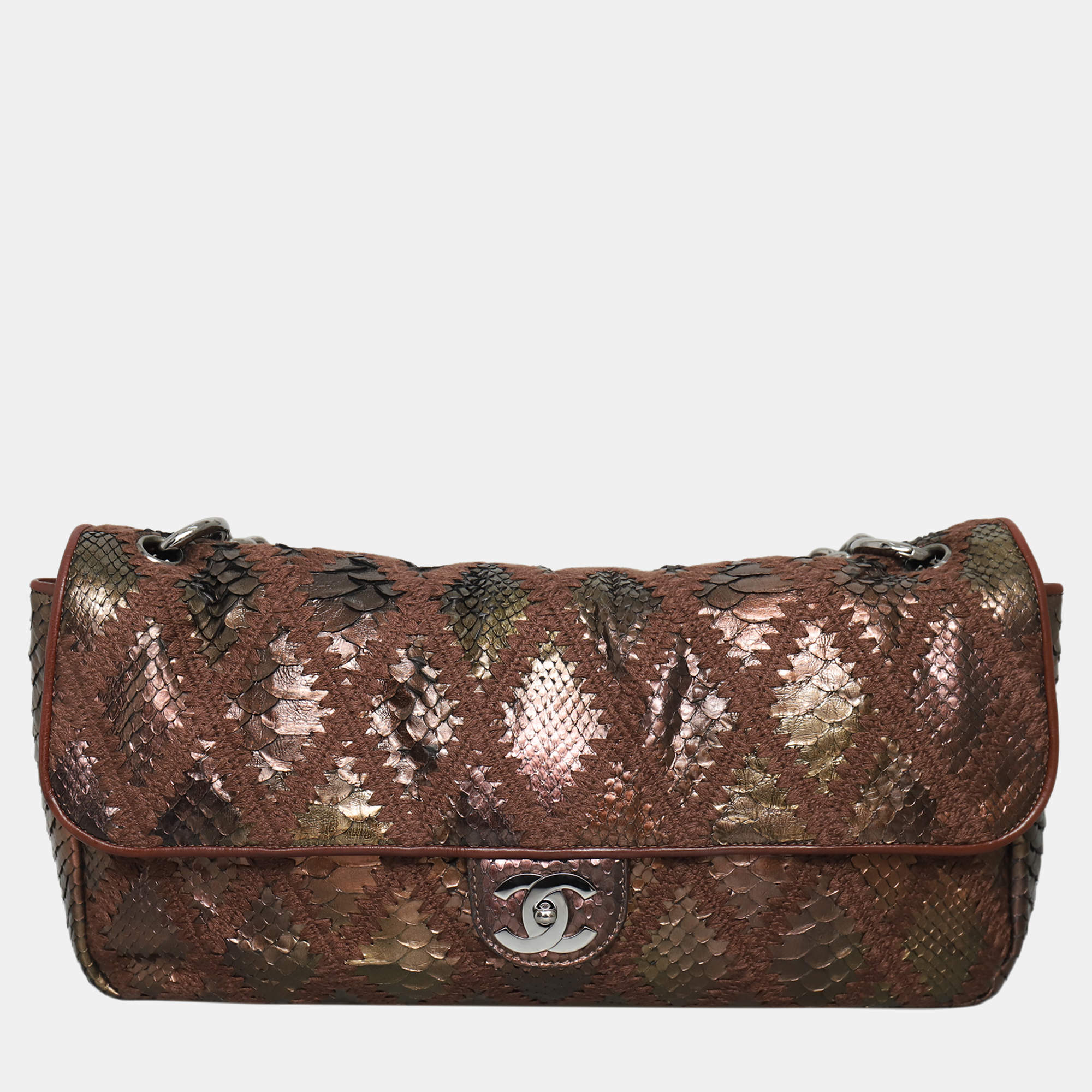 Pre Owned Chanel Python Crochet Soft Chain Flap Bag