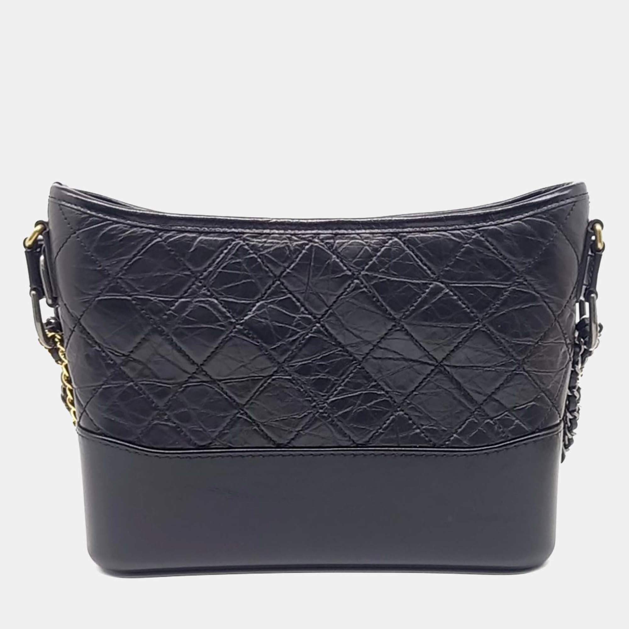 Pre Owned Chanel Black Leather Gabrielle Hobo Bag New Medium