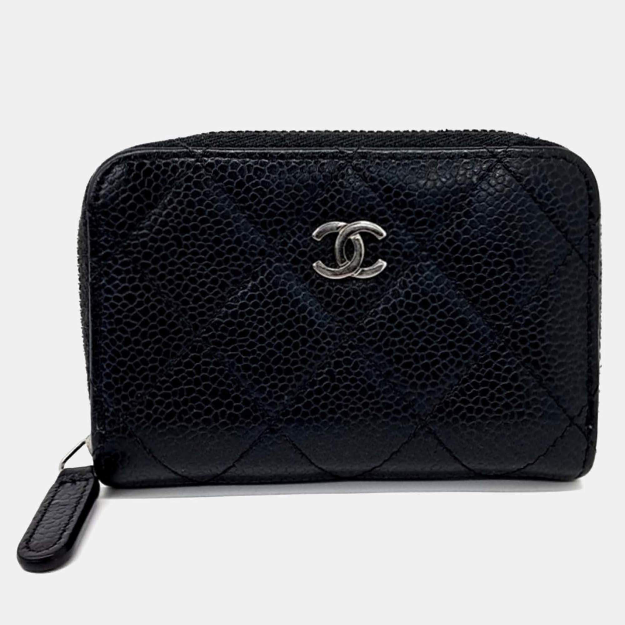 Pre Owned Chanel Black Leather Caviar Card Holder