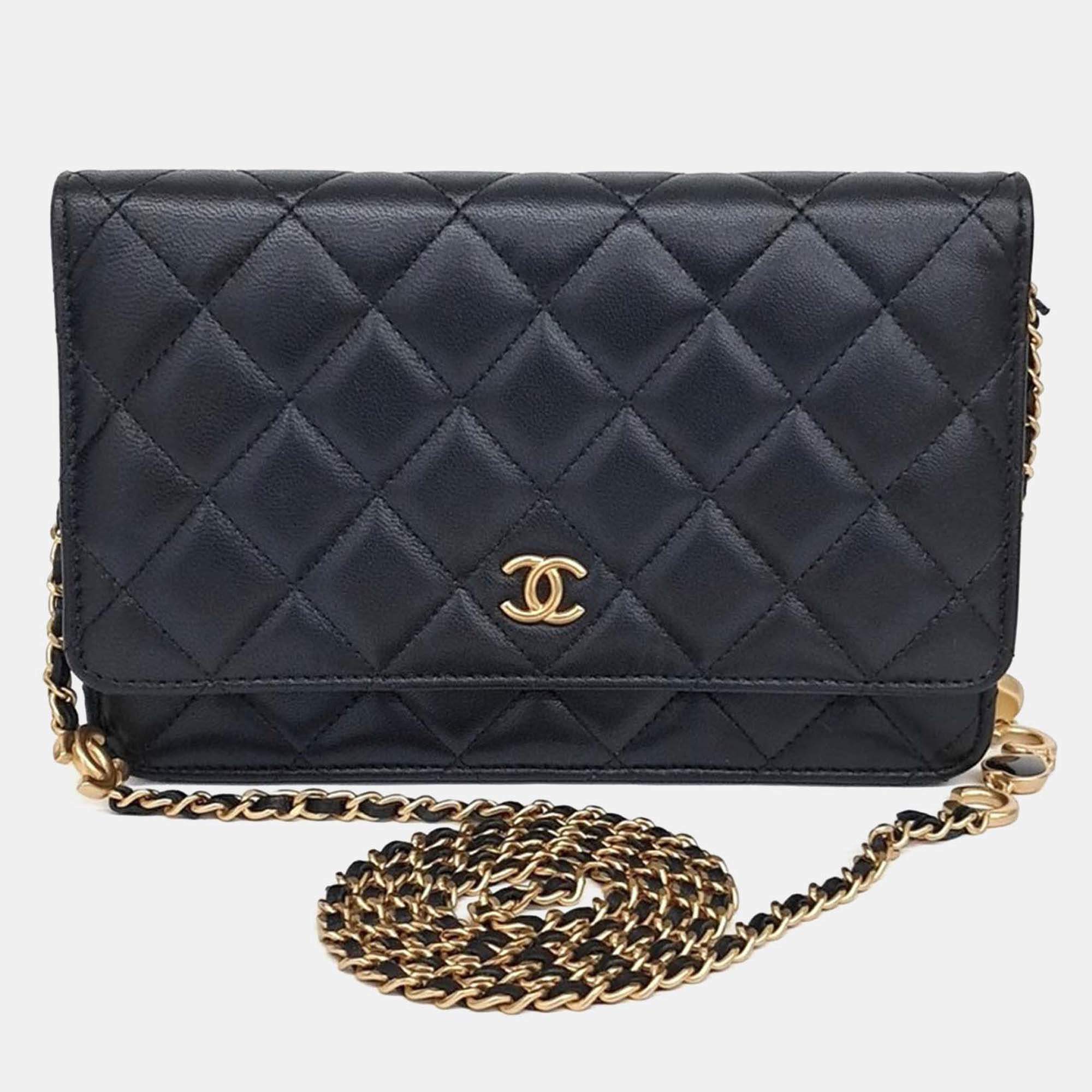 Pre Owned Chanel Black Lambskin Leather Lambskin WOC Mini Crossbody Bag
