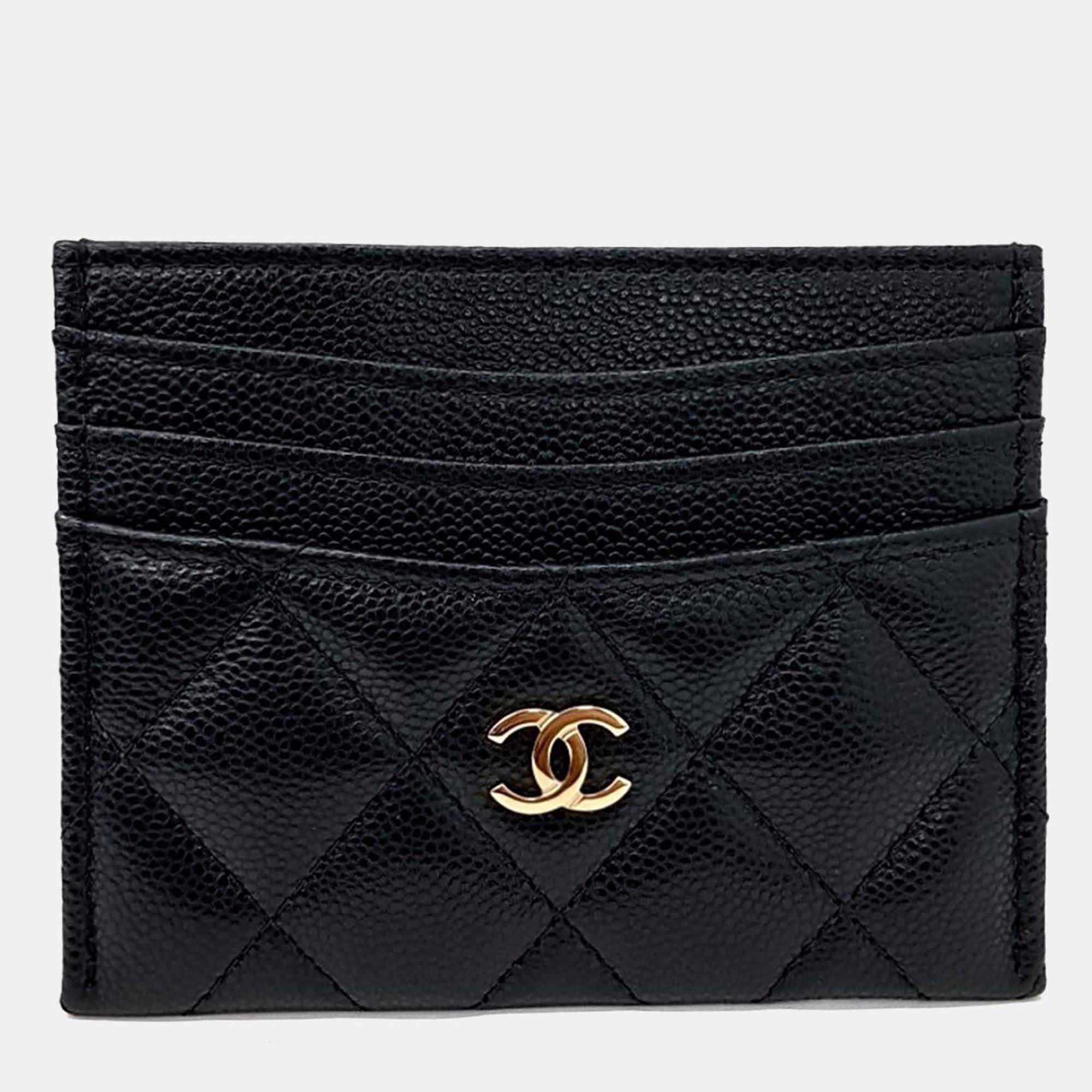 Pre Owned Chanel Black Leather Caviar Card Holder
