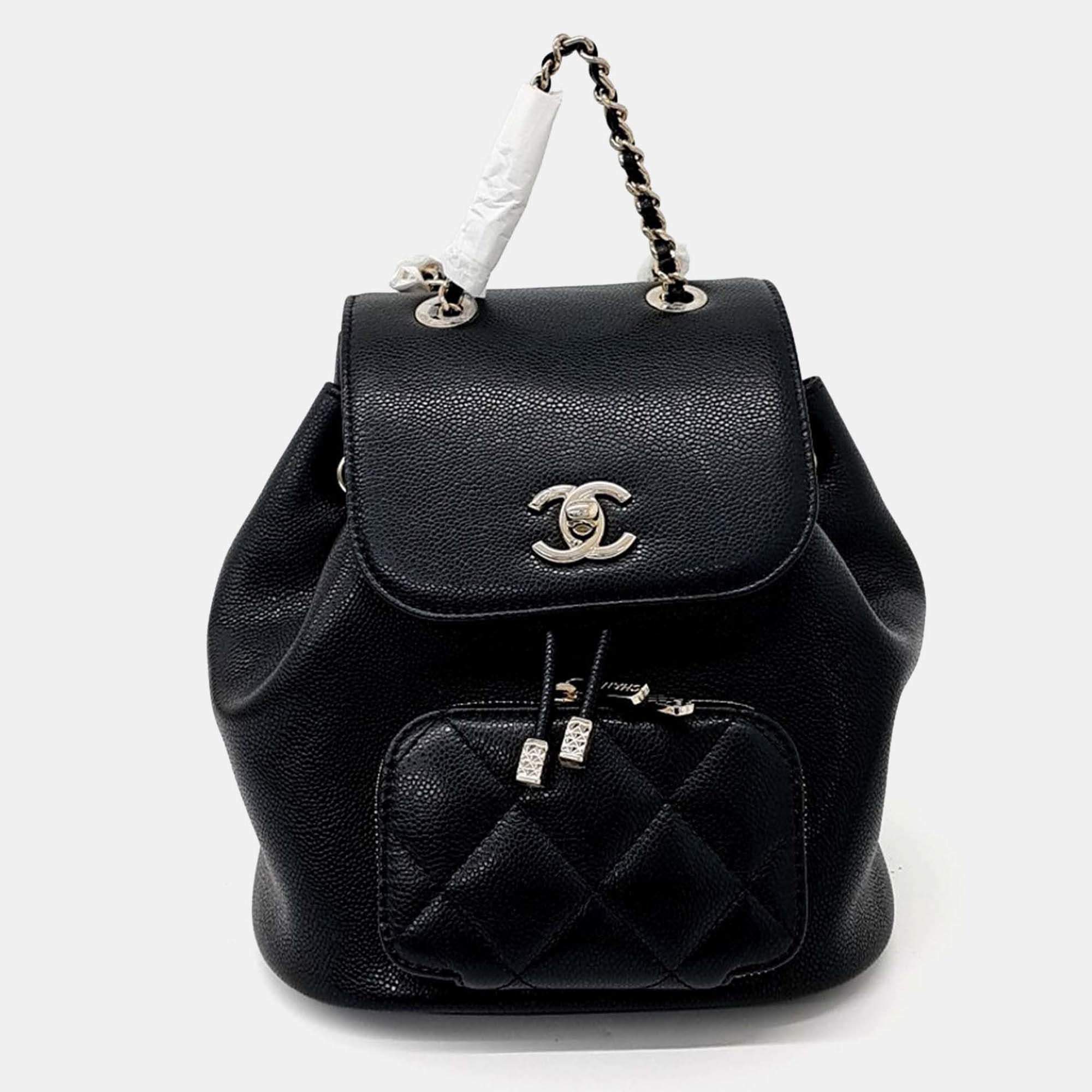 Pre Owned Chanel Black Leather Caviar Business Affinity Backpack