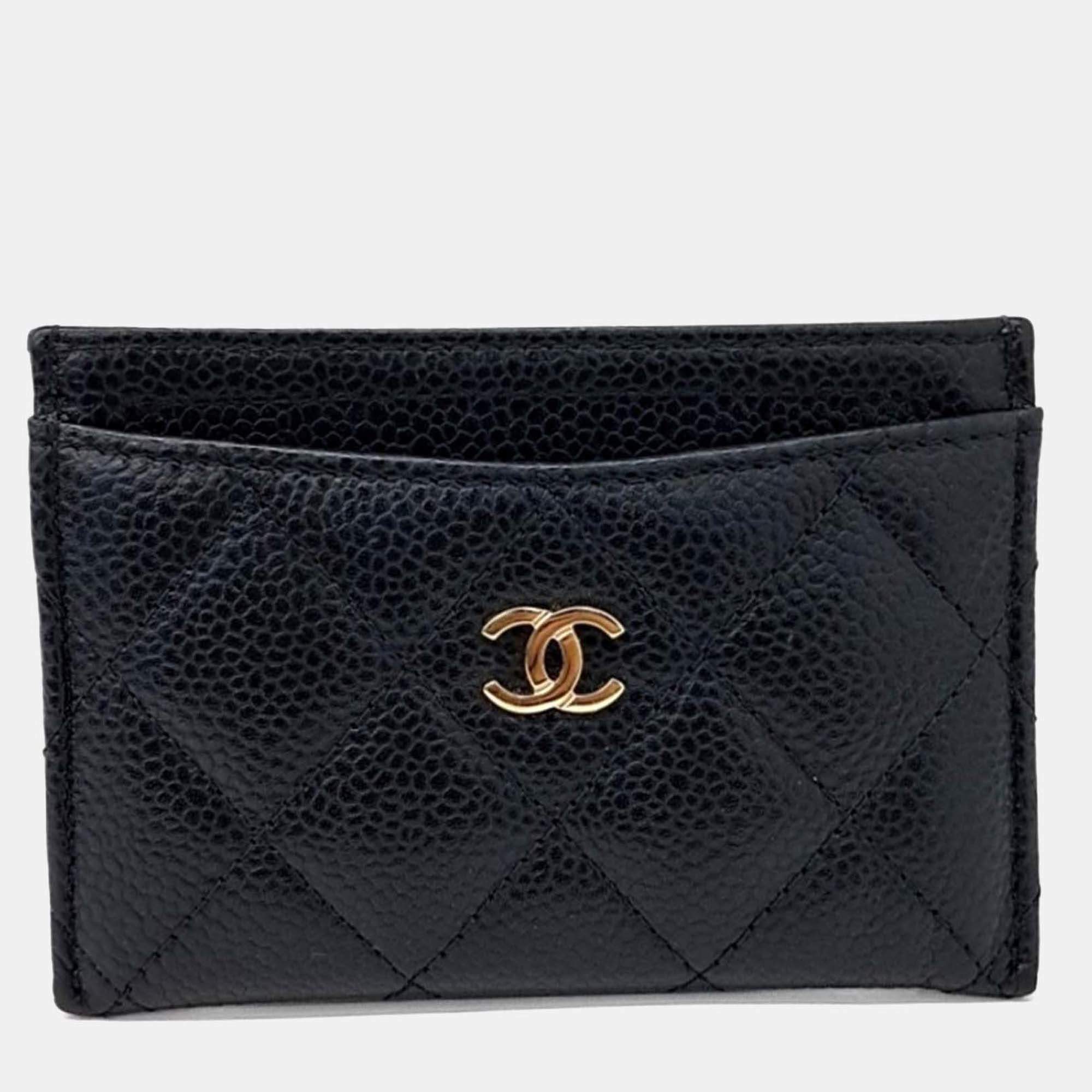 Pre Owned Chanel Black Leather Caviar Card Holder