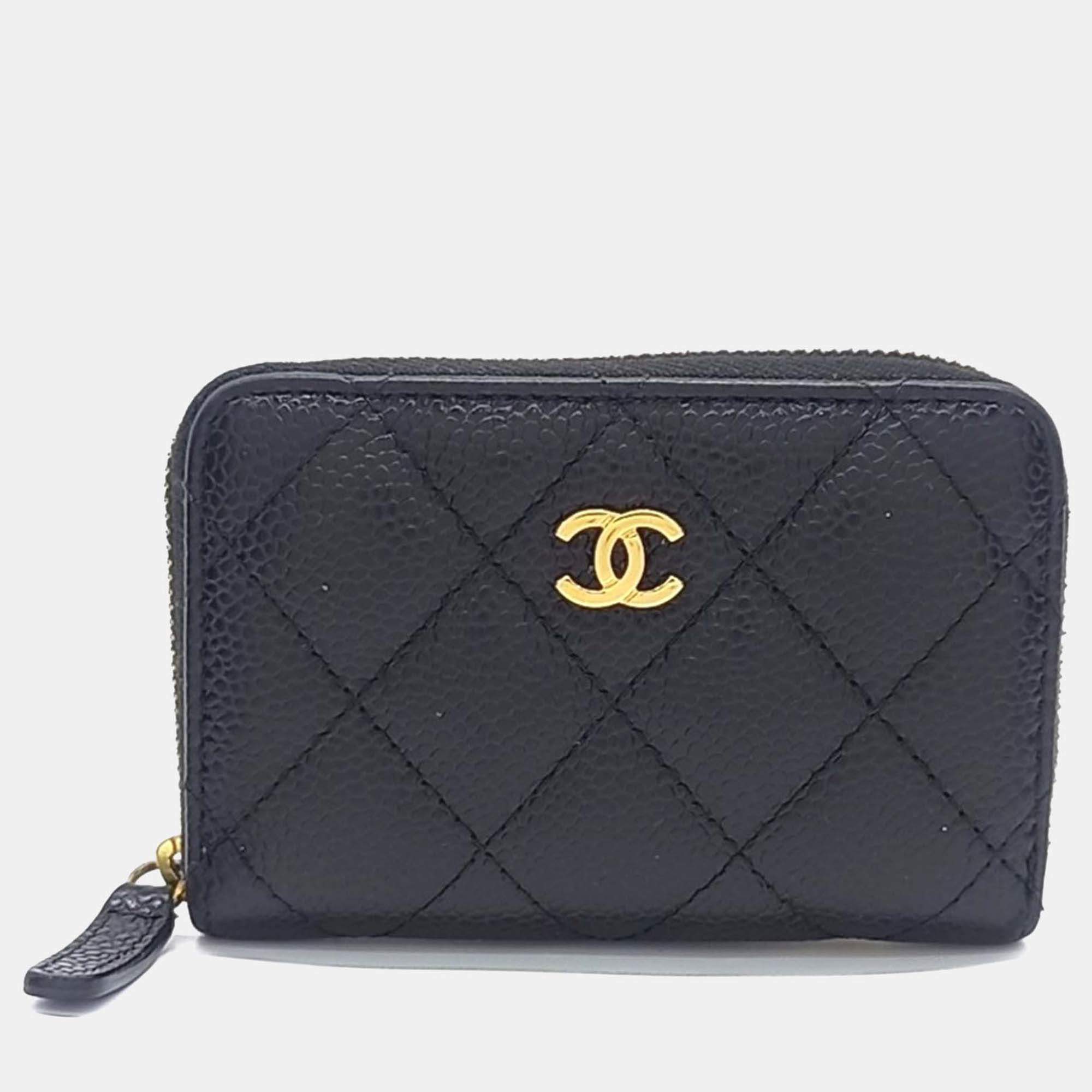 Pre Owned Chanel Black Caviar Leather Caviar Card Holder