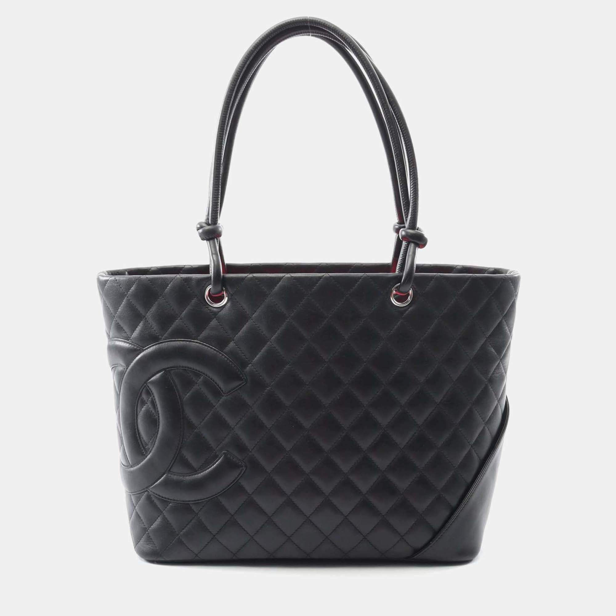 Pre Owned Chanel Cambon Ligne Black Leather Tote Bag