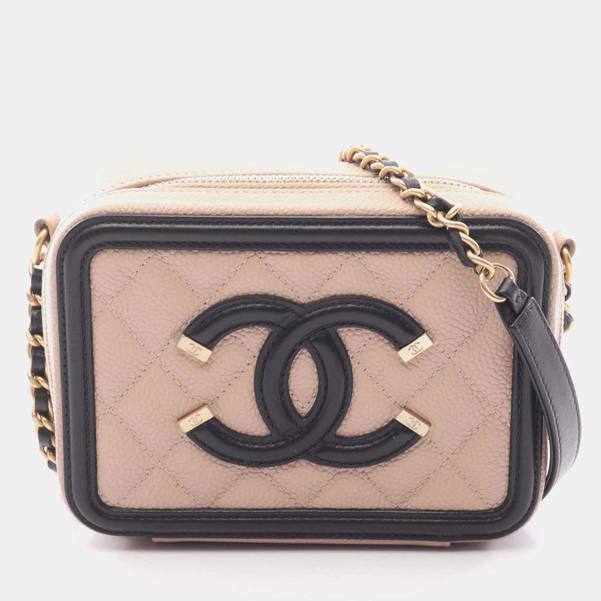 Pre Owned Chanel Filigree Pink/Black Leather Shoulder Bag