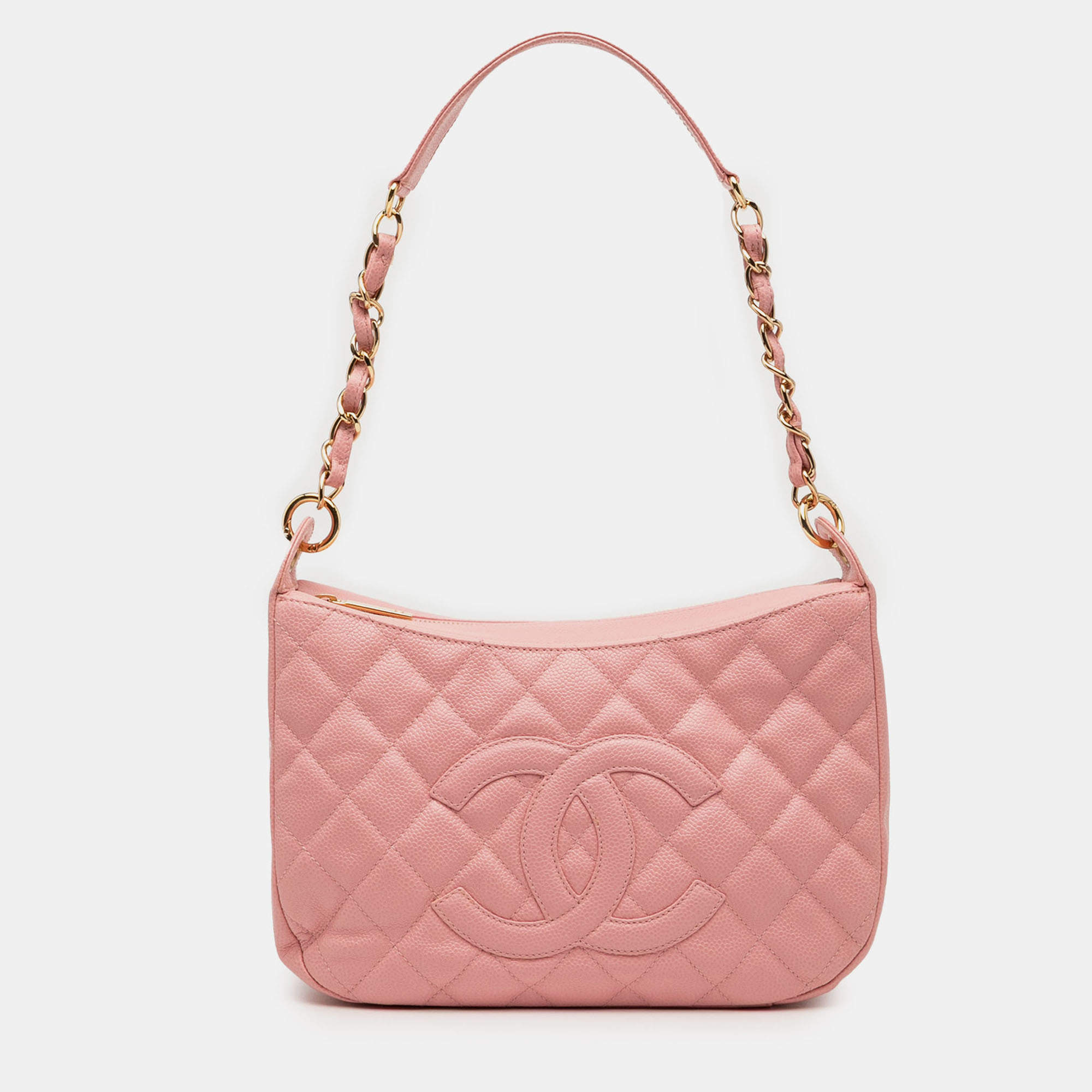 Pre Owned Chanel Pink Quilted Caviar Timeless Shoulder Bag