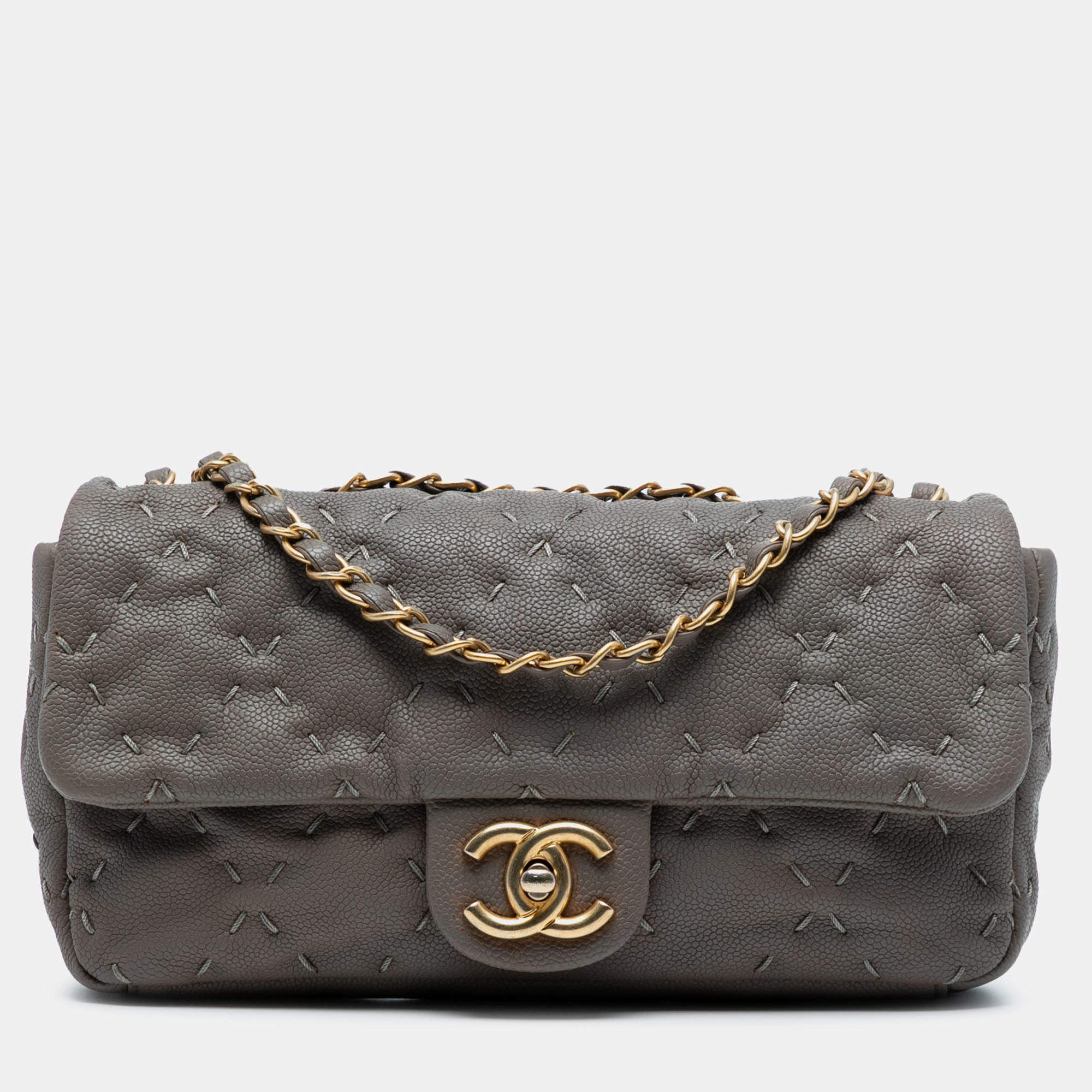 Pre Owned Chanel Grey CC Caviar Wild Stitch Flap