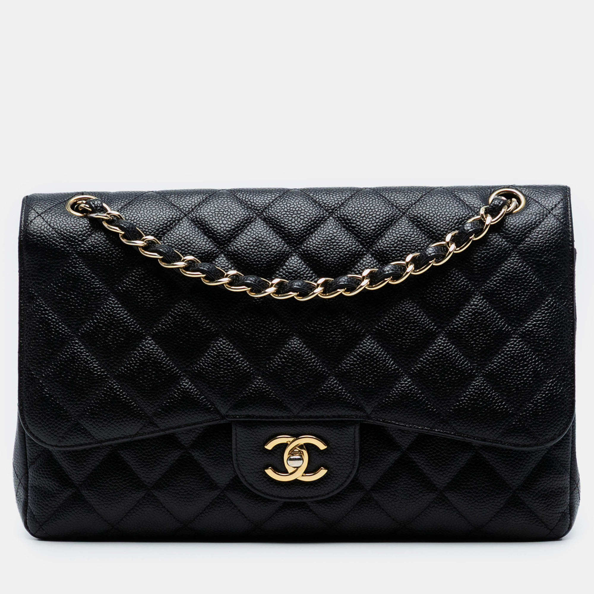 Pre Owned Chanel Black Jumbo Classic Caviar Double Flap