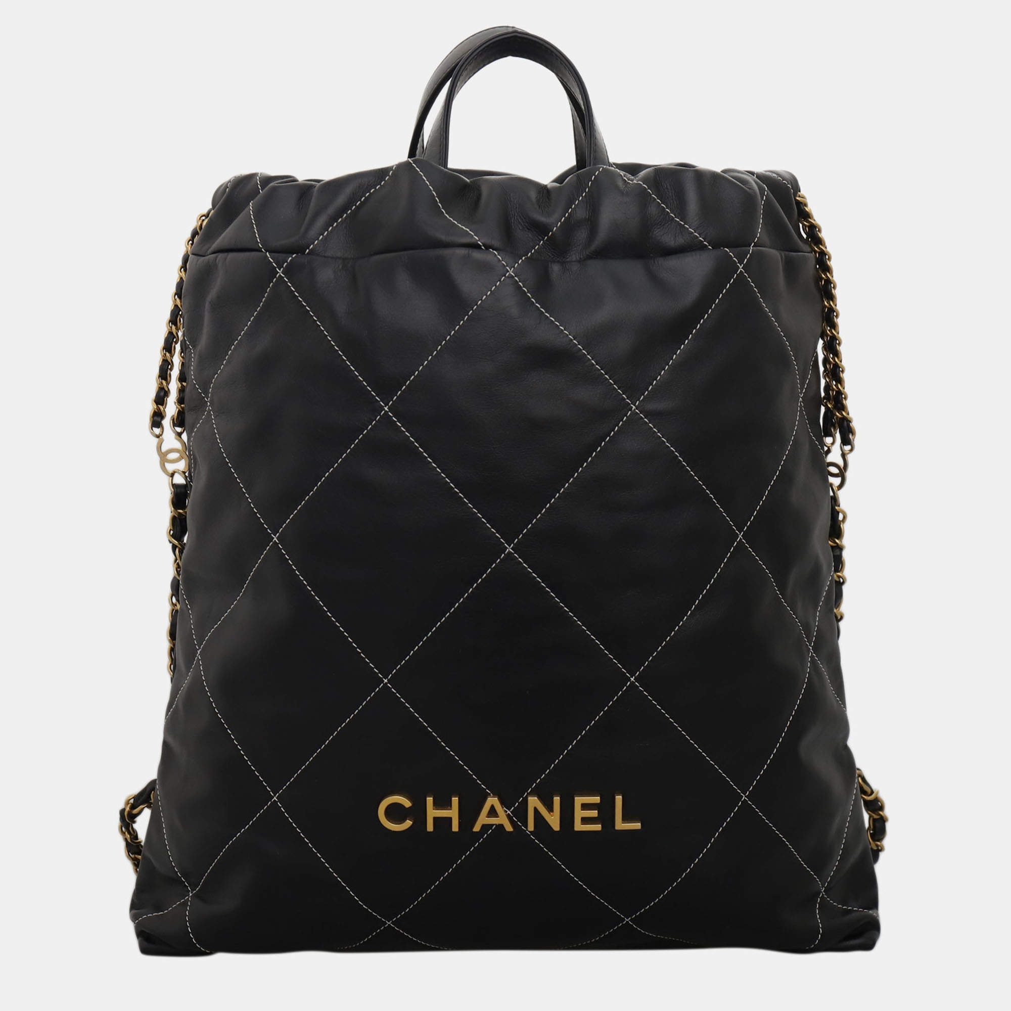 Pre Owned Chanel Black Quilted Calf Leather C22 Backpack