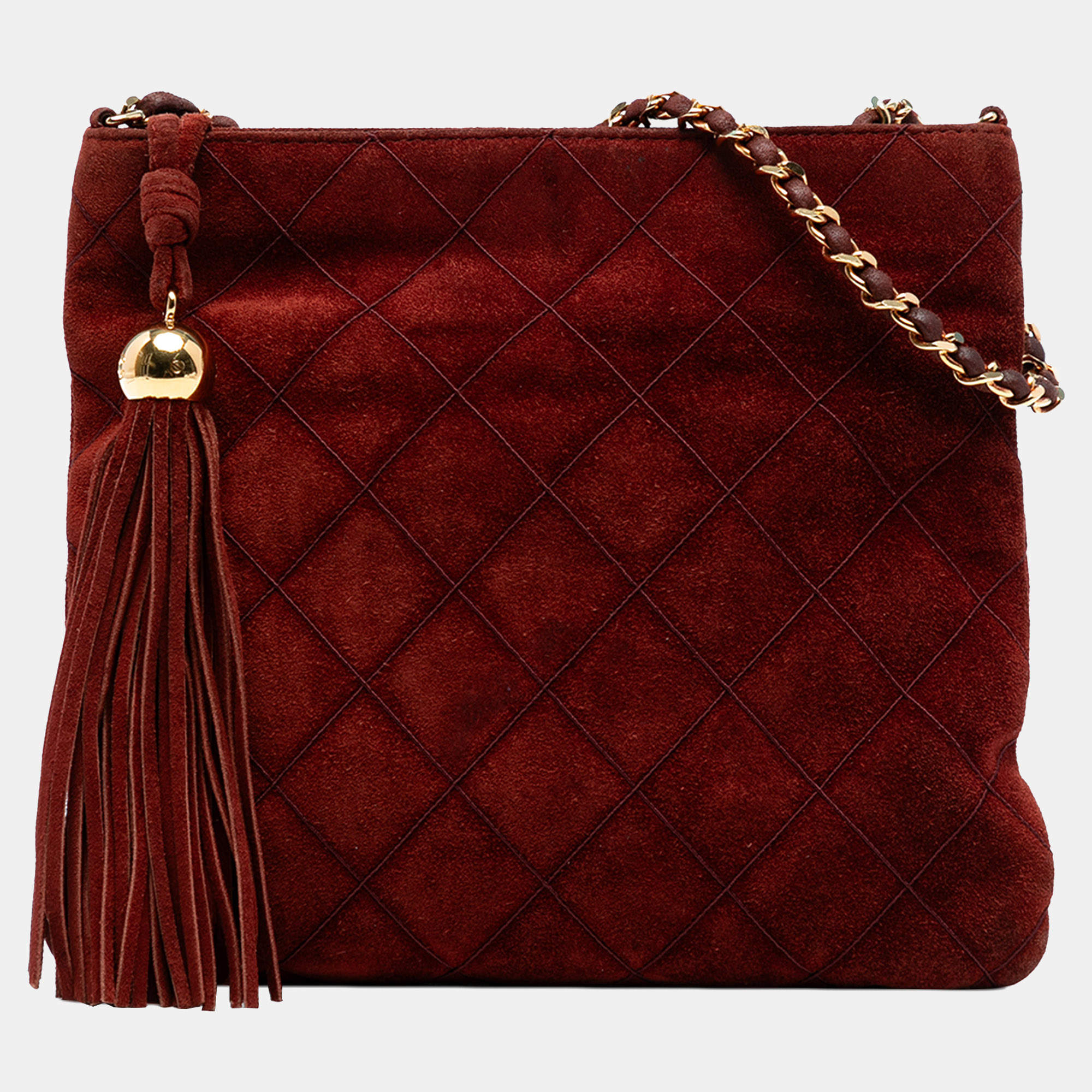 Pre Owned Chanel Red CC Quilted Suede Tassel Crossbody