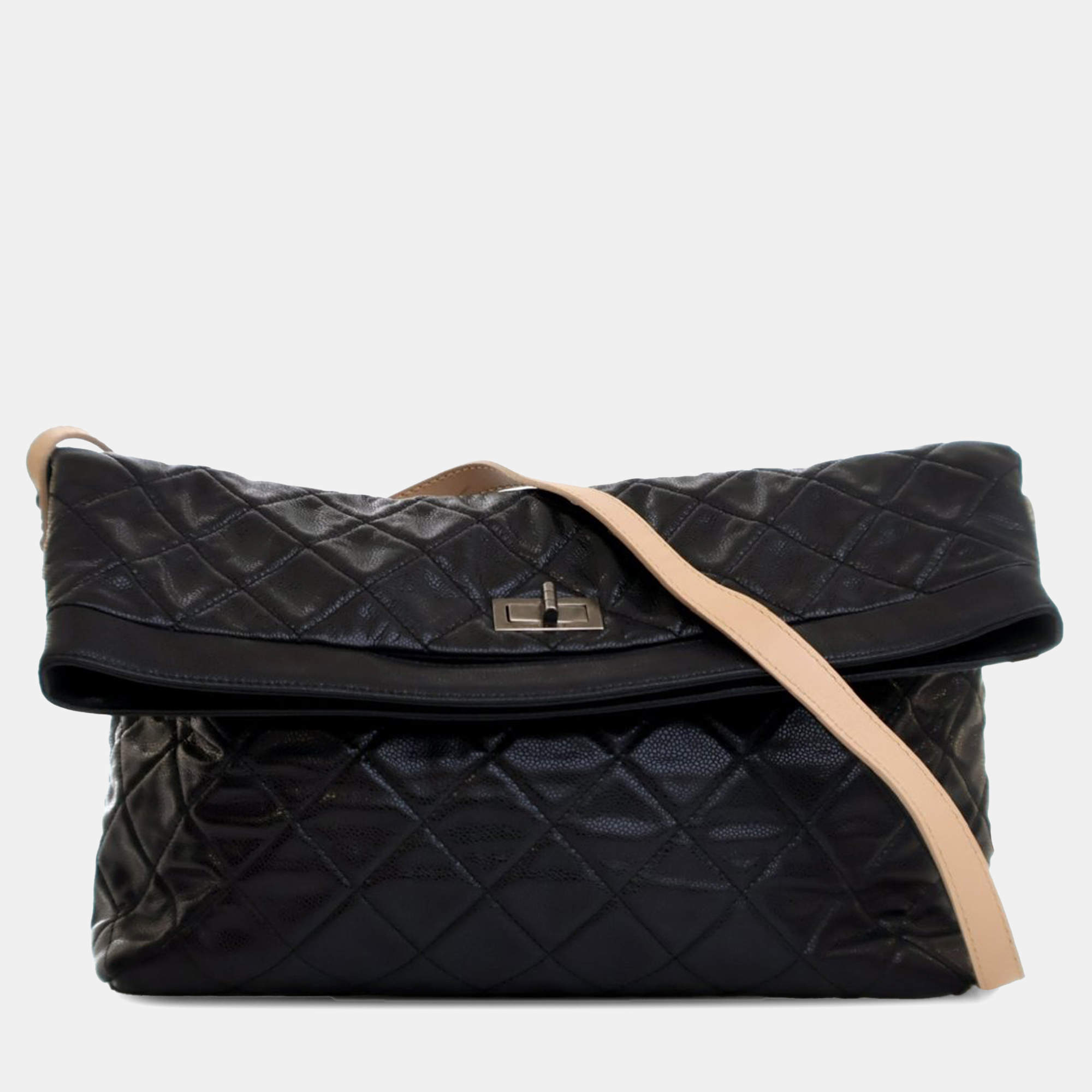 Pre Owned Chanel Black Reissue Quilted Caviar Messenger Flap