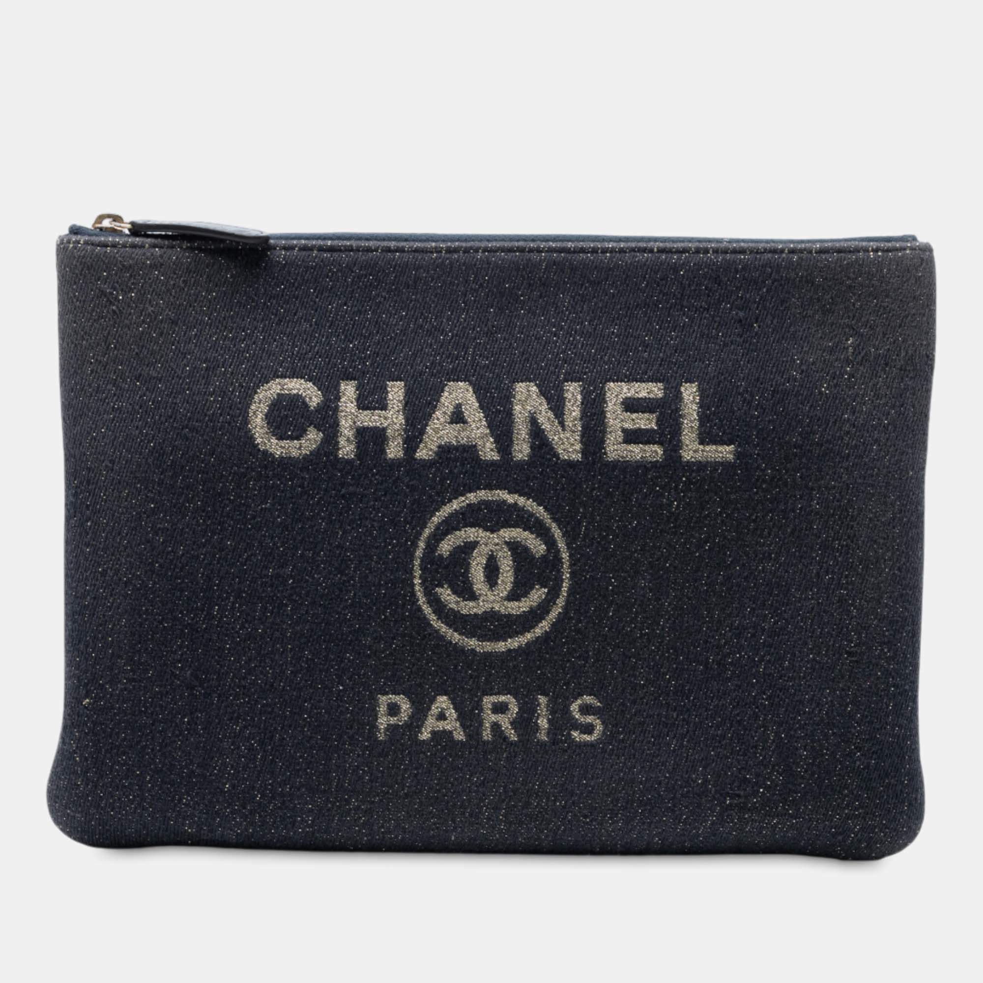 Pre Owned Chanel Medium Denim Deauville O Case Clutch