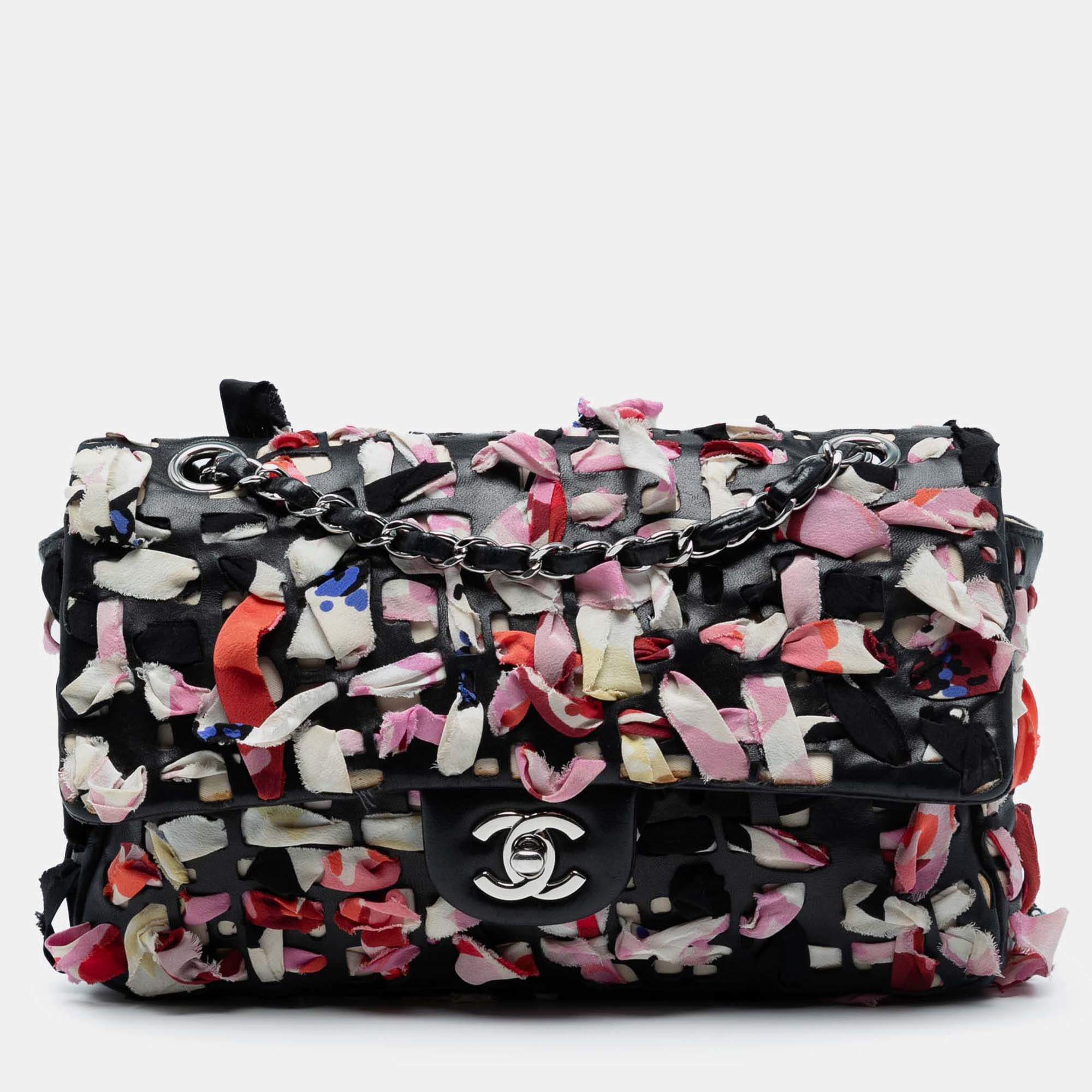 Pre Owned Chanel Medium Classic Lambskin and Silk Ribbon Single Flap