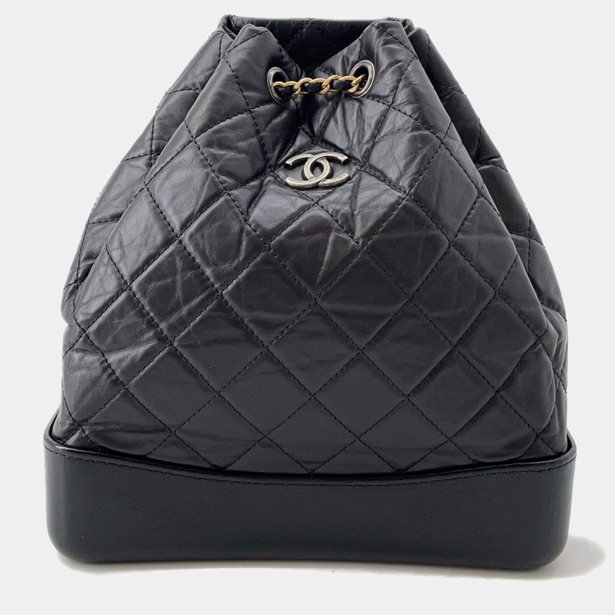 Pre Owned Chanel Gabriel Do Backpack Black Aged Calf Leather
