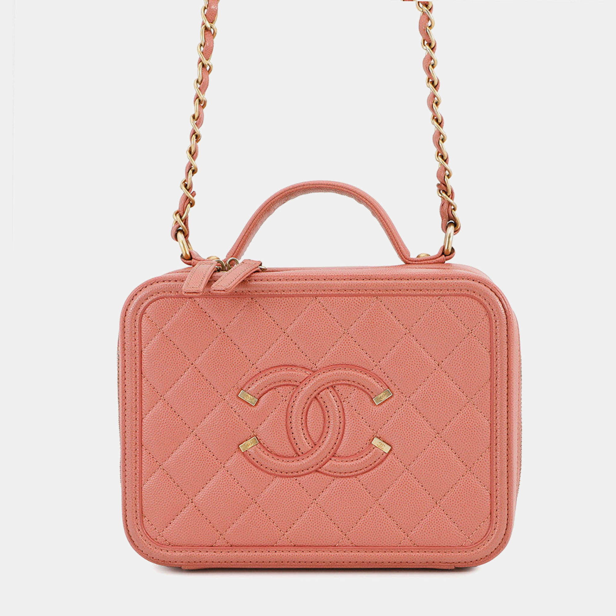 Pre Owned Chanel Ccfiligree 2Wayshoulder Bag Pink Caviar Leather