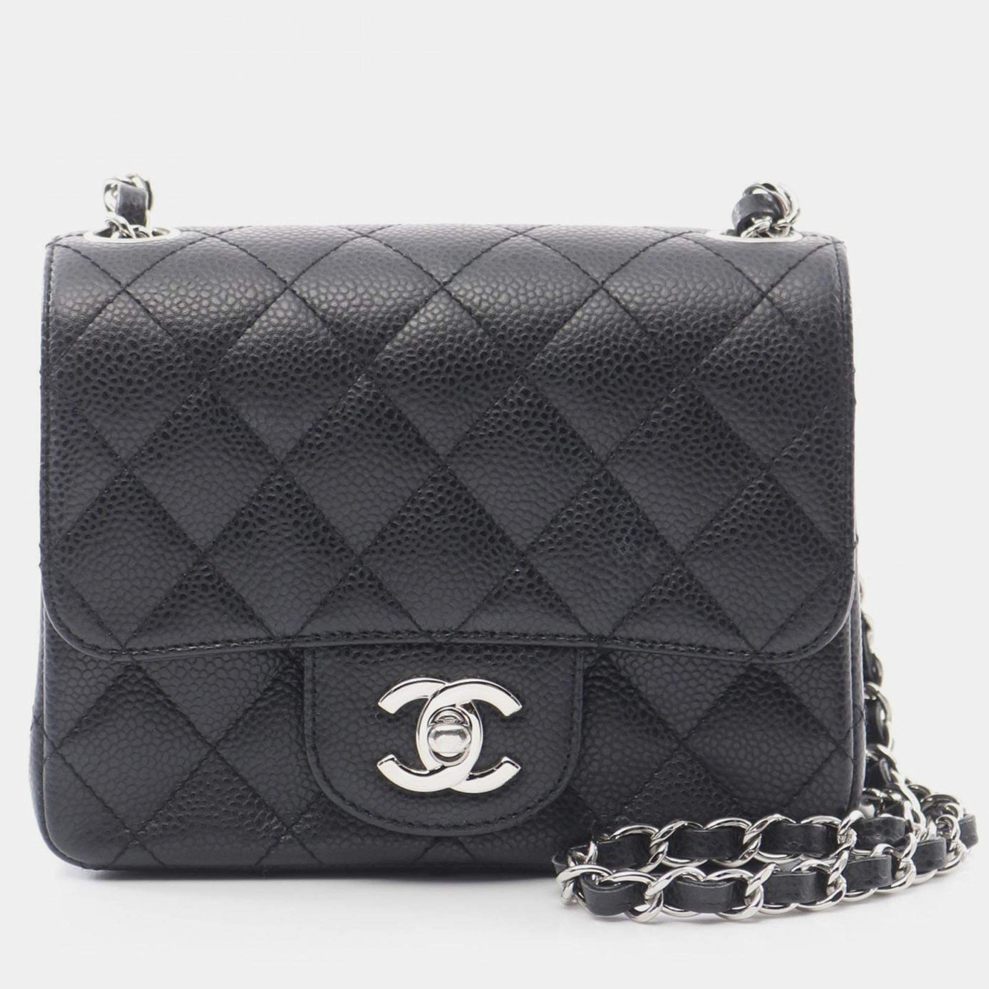Pre Owned Chanel Mini Matelasse Chain Shoulder Bag Grained Calfskin Black