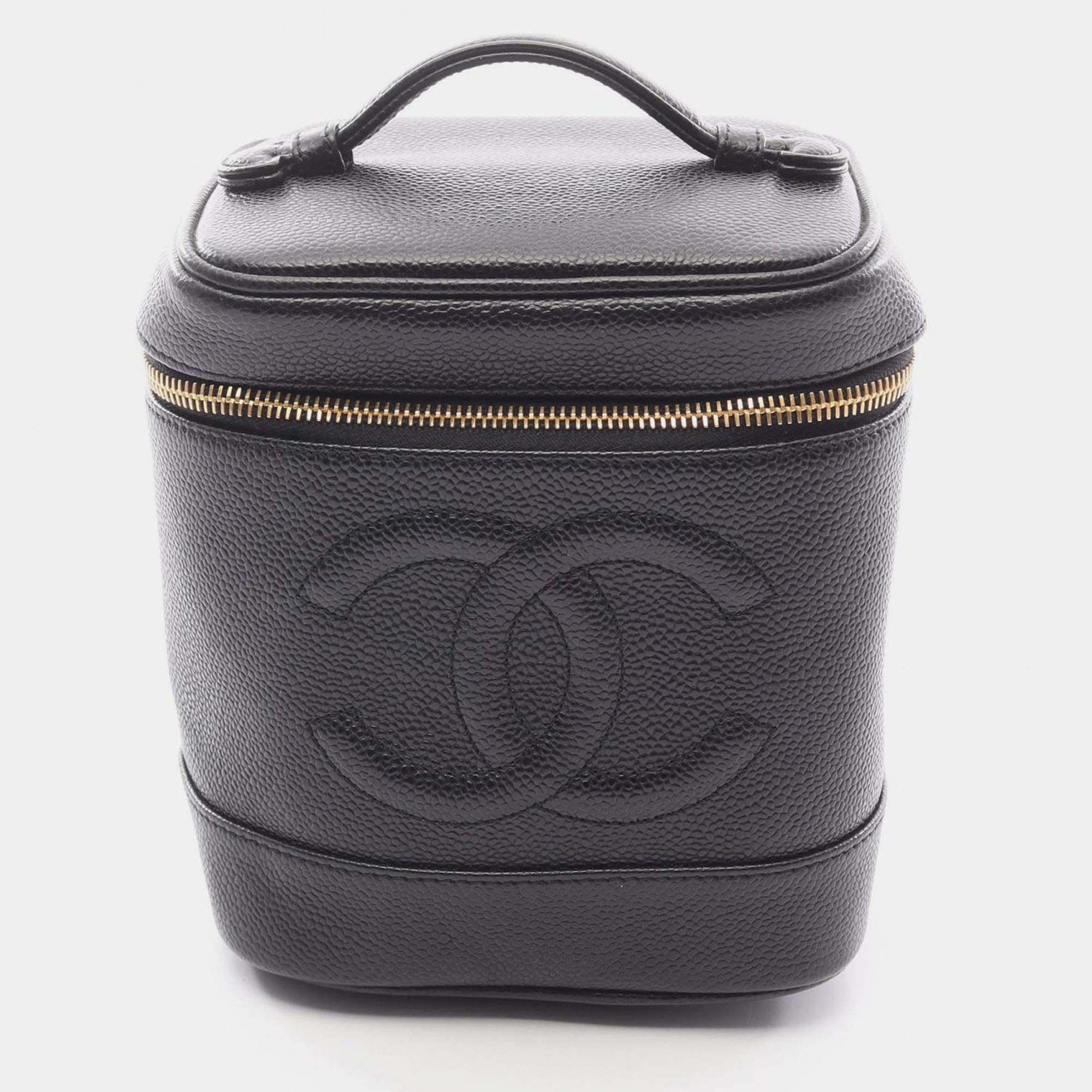 Pre Owned Chanel Coco Mark Vanity Vertical Handbag Calfskin Leather Black
