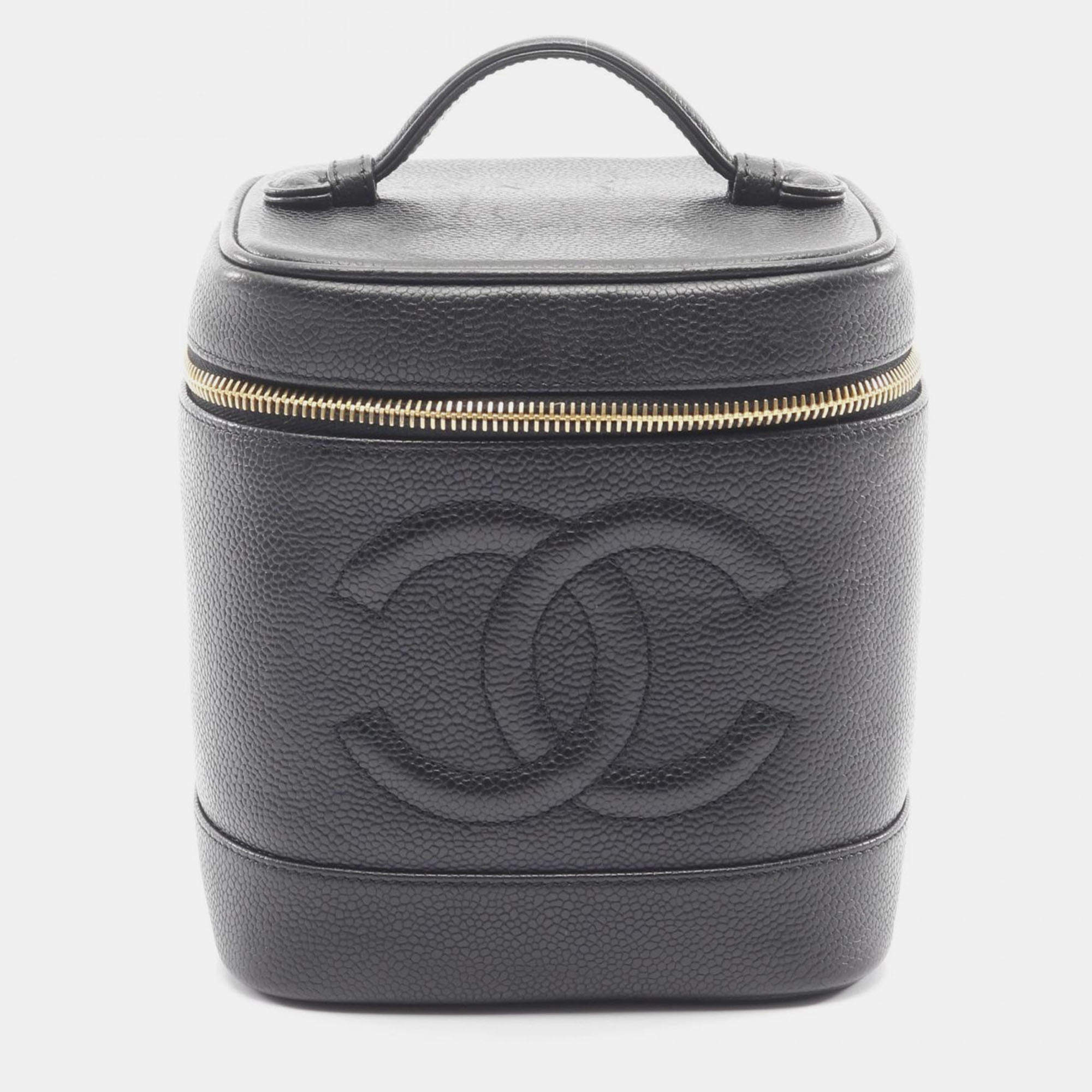 Pre Owned Chanel Coco Mark Vanity Handbag Calfskin Leather Black